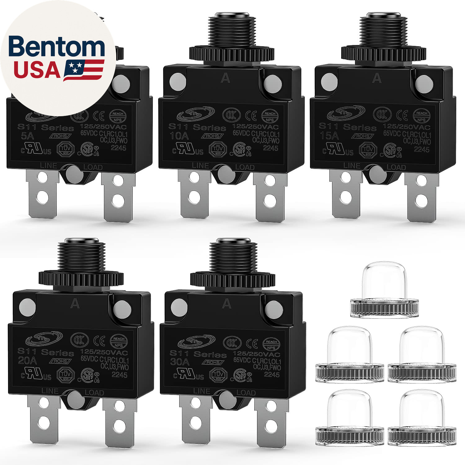 5PCS Thermal Circuit Breaker 5A 10A 15A 20A 30A 125/250V AC 65V DC Push Button M