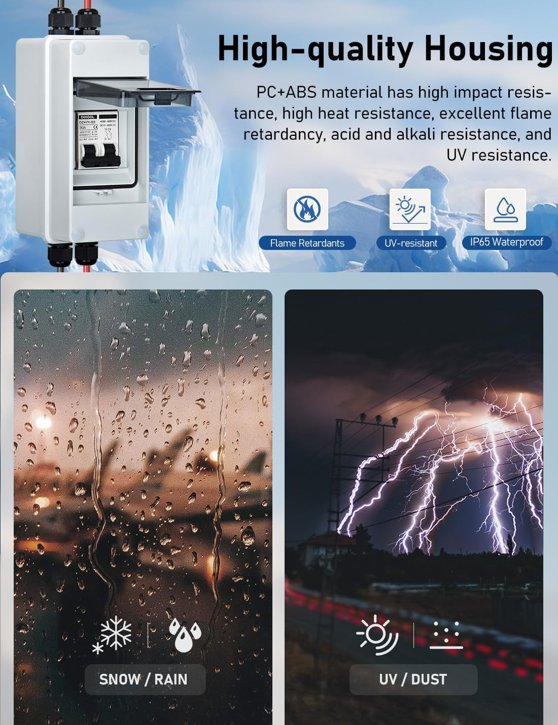 AC DC Circuit Breaker with IP65 Din Box for Solar Systems, 30 Amp 2 Pole 12V-400