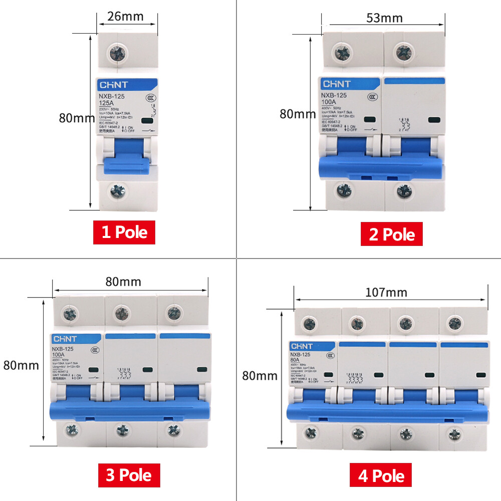 NXB-125 1/2/3/4 Pole Circuit Breakers Disconnectors 80A,100A,125A Type C MCB 6kA