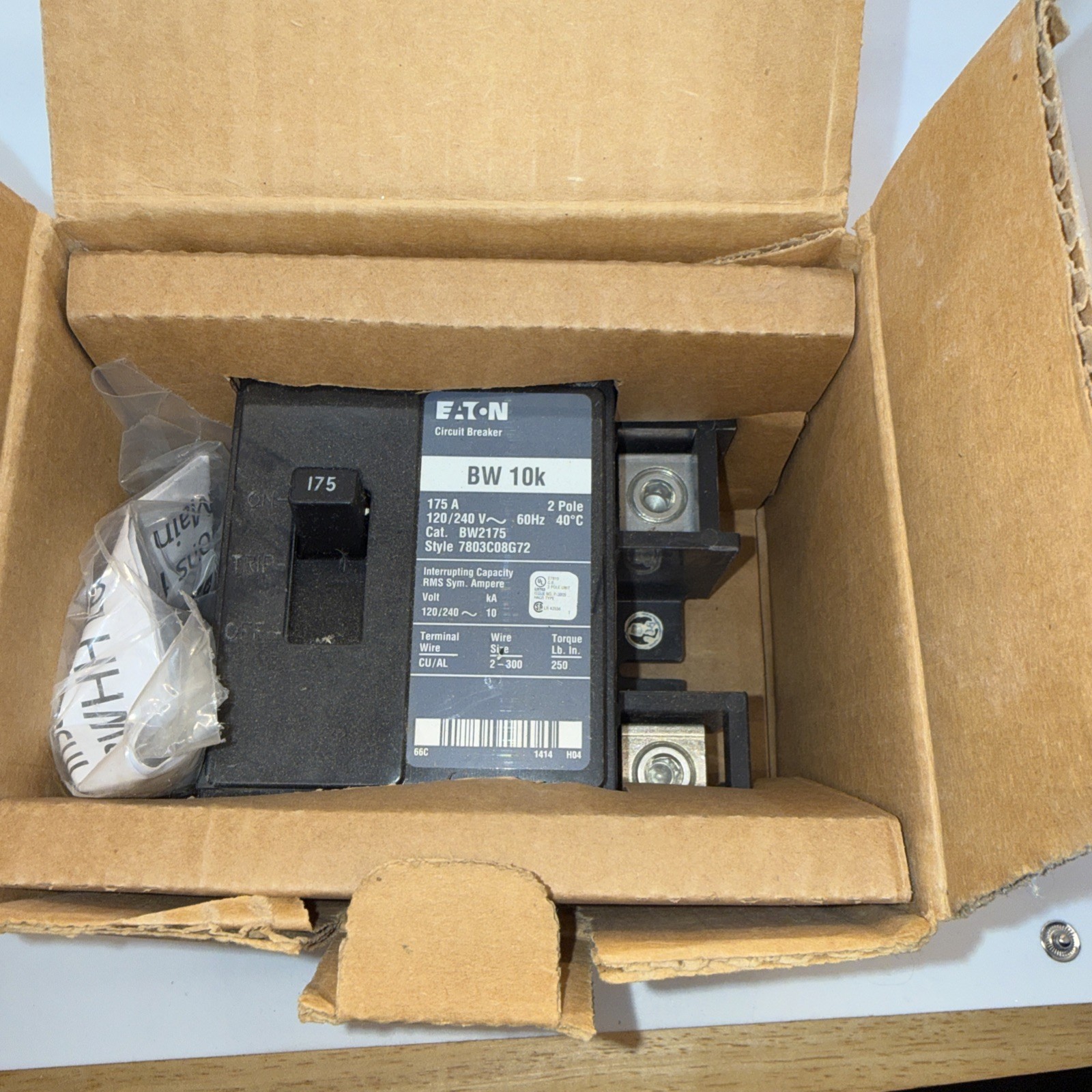Eaton BW2175 175 Amp 2 Pole 120/240VAC Main Circuit Breaker -3