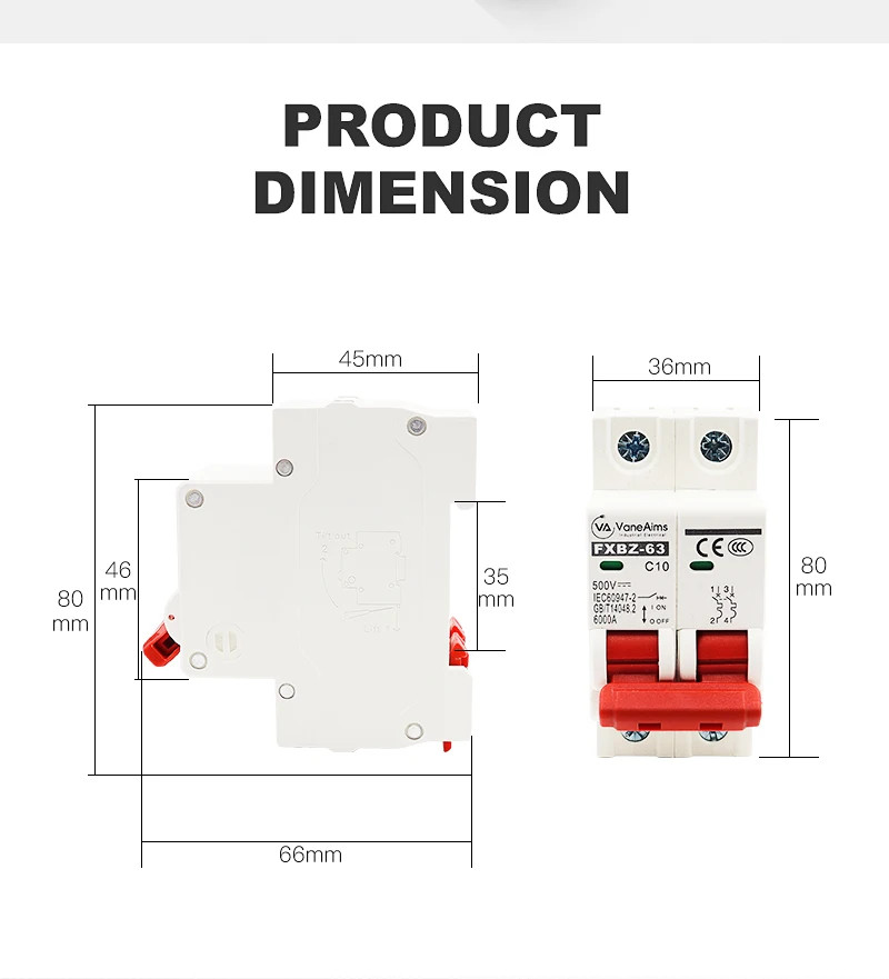 Circuit Breaker MCB DC 500V 2P Overload Protection Switch 6A-63A Panel Control