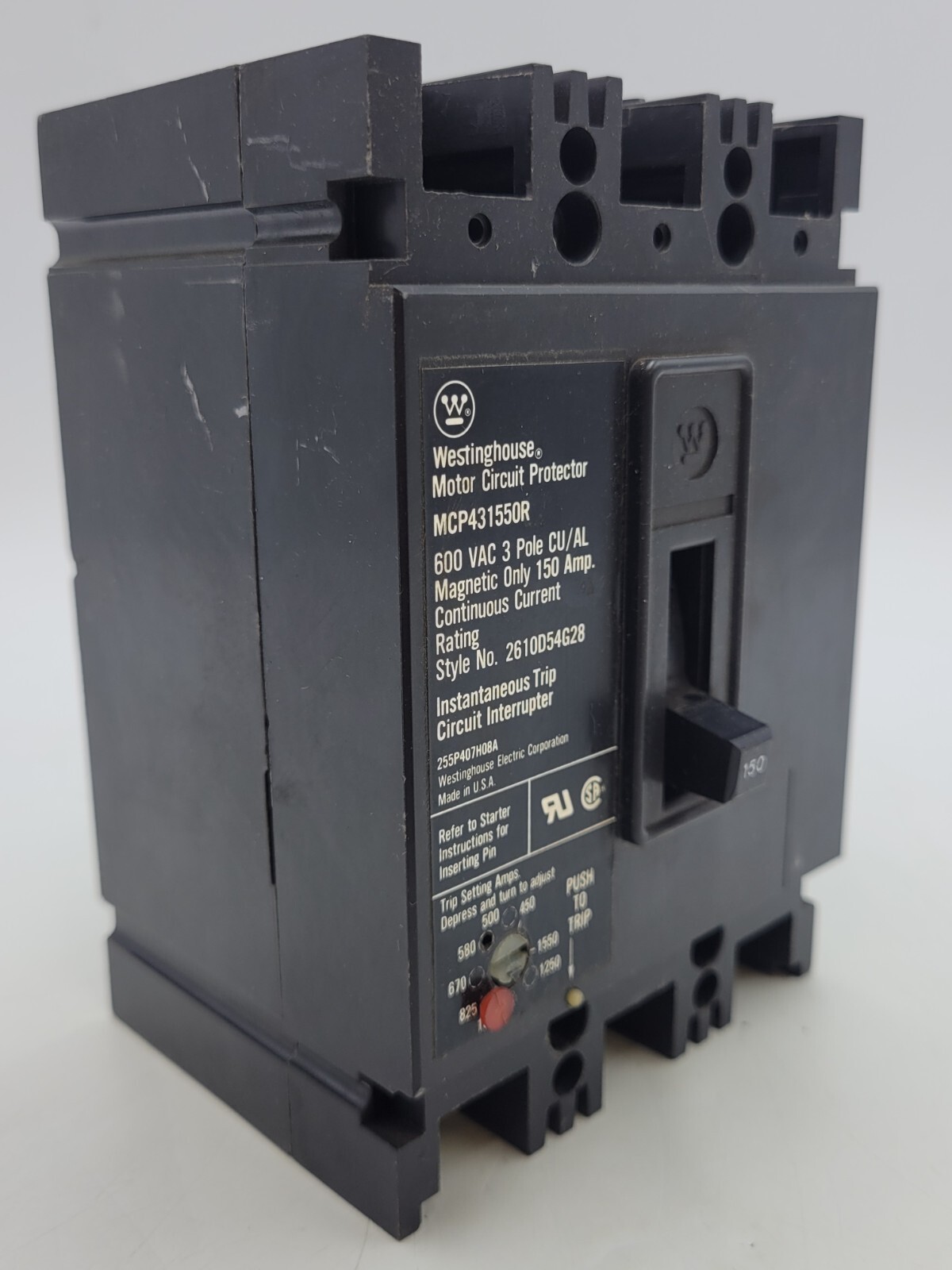 Westinghouse MCP431550R Bolt-On Motor Circuit Protector 150A 600VAC 3P 3PH MCP
