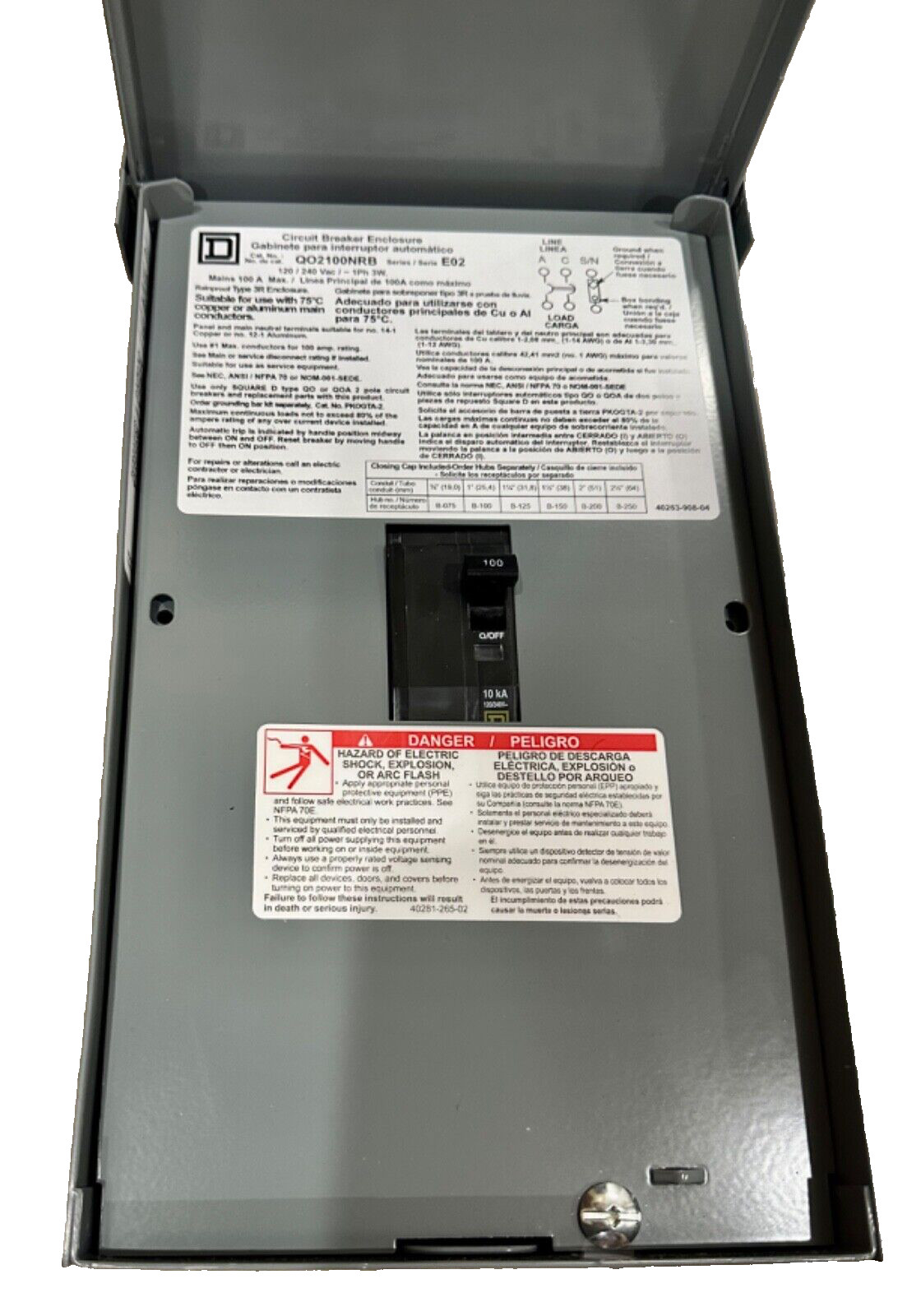 QO Outdoor Circuit Breaker Enclosure 100 Amp 2-Pole Include QO2100 Top Feed
