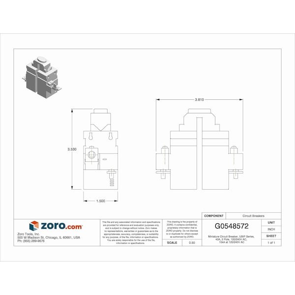 Pushmatic Ubip240 Miniature Circuit Breaker, Ubip Series, 40A, 2 Pole, 120/240V