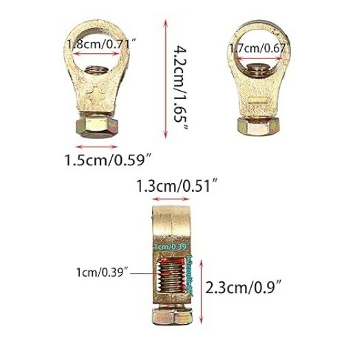 2 Pairs Battery Terminal Connectors Clips with Washers, Pure Copper Top Post Cla