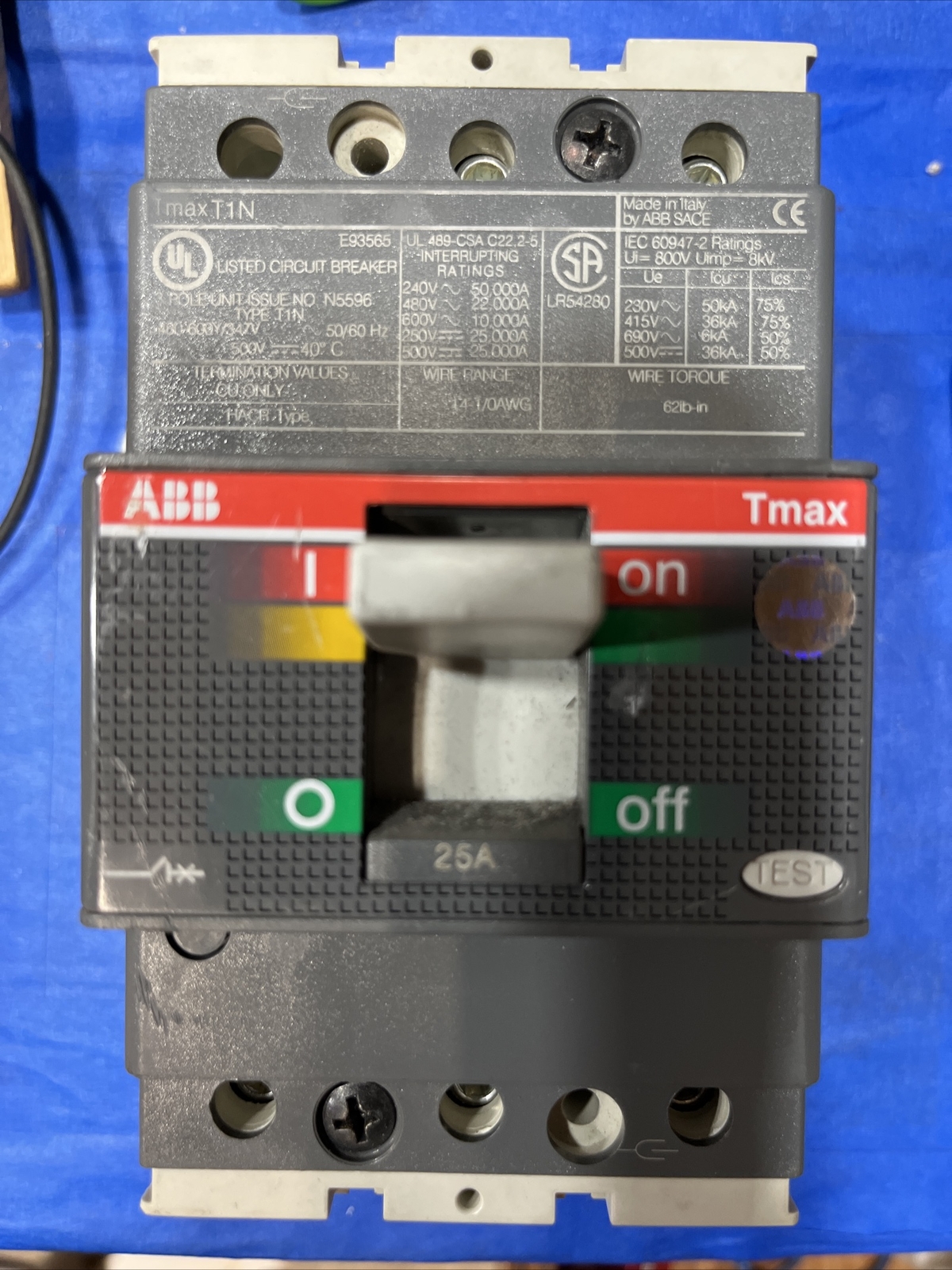 ABB Sace TMax T1N 100 Circuit Breaker 3 Pole 25 Amp