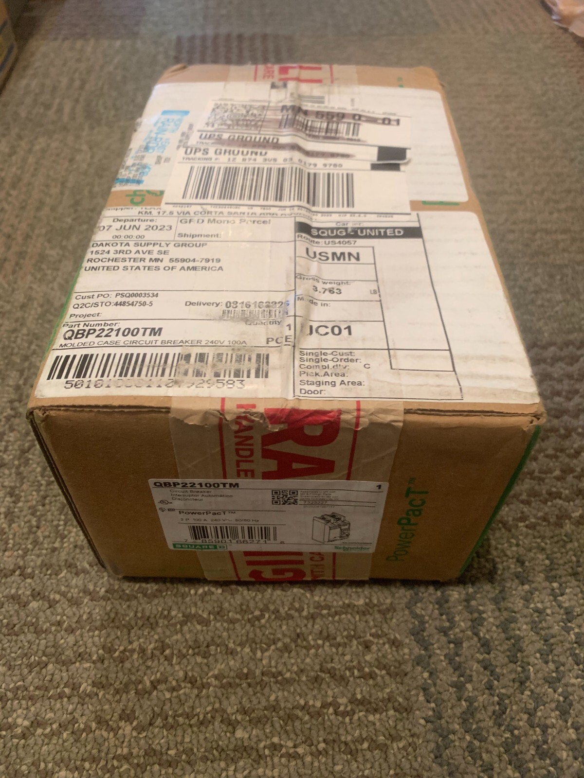 BRAND NEW -SEALED BOX SQUARE D QBP22100TM POWERPACT 2P 100A 240V CIRCUIT BREAKER