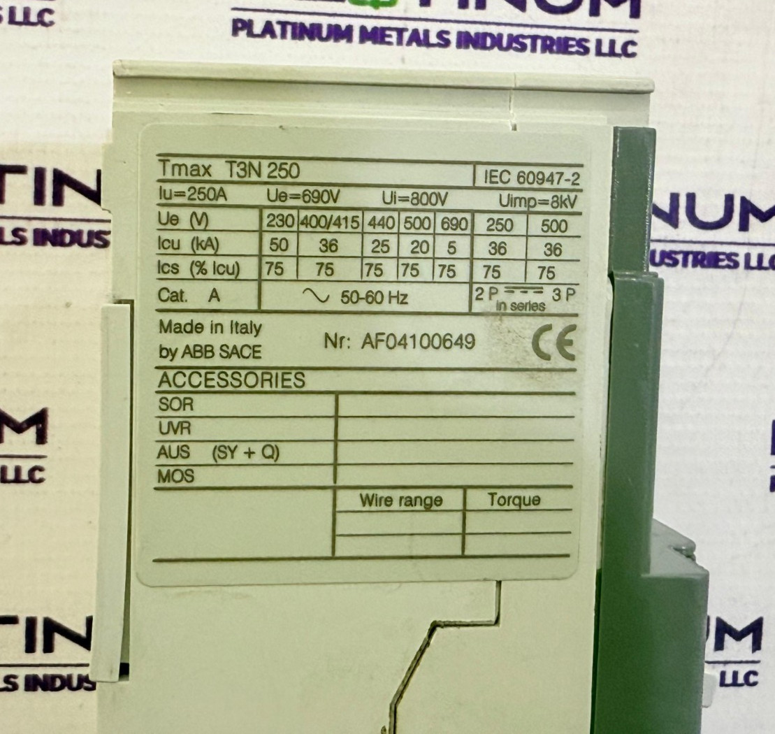 ABB TMAX T3N250 CIRCUIT BREAKER IEC 60947-2