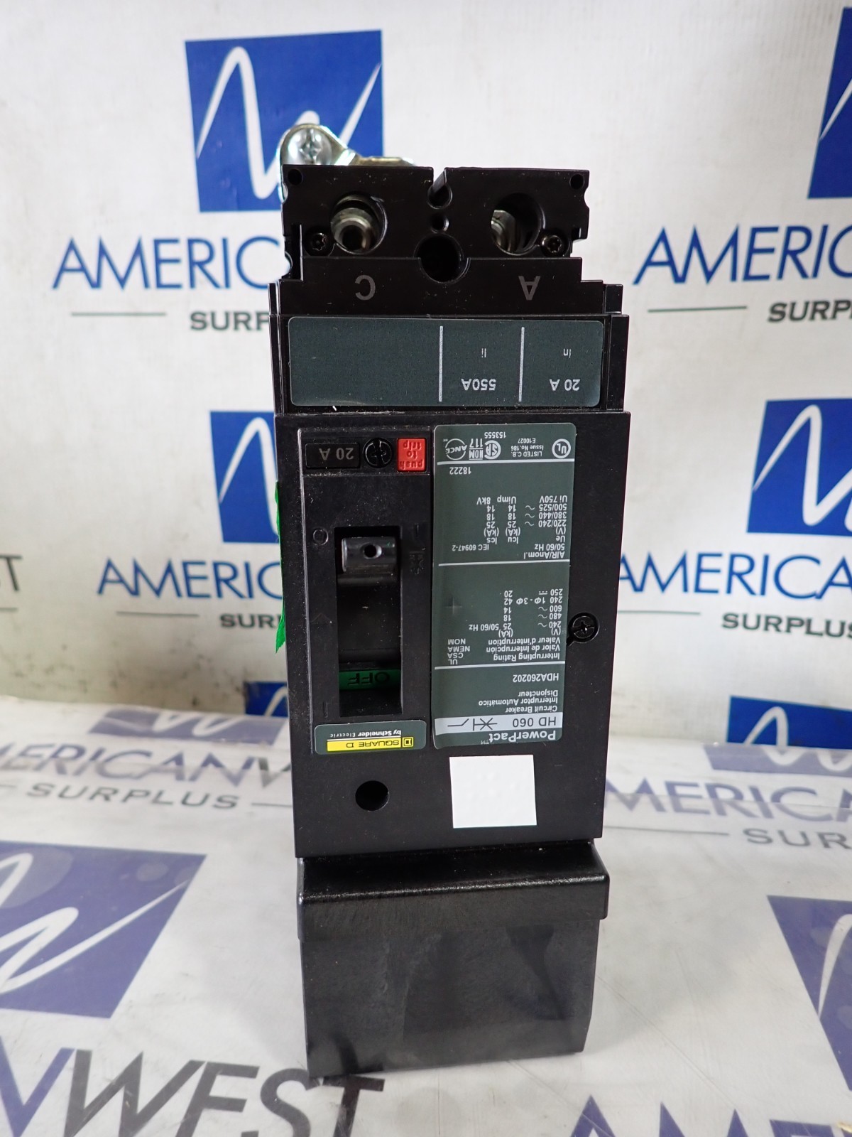 New Square D HDA260202 2 pole 60 amp 18kA@480v I line Breaker A/C Phases