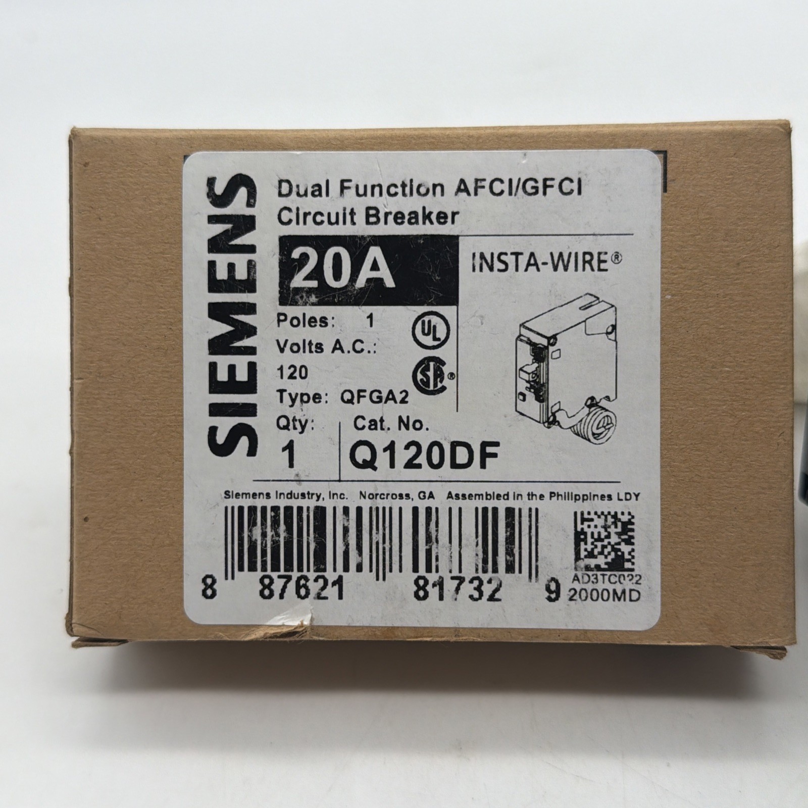 🔥 SIEMENS Q120DF 20A 1-POLE 120V DUAL FUNCTION AFCI/GFCI CIRCUIT BREAKER NEW