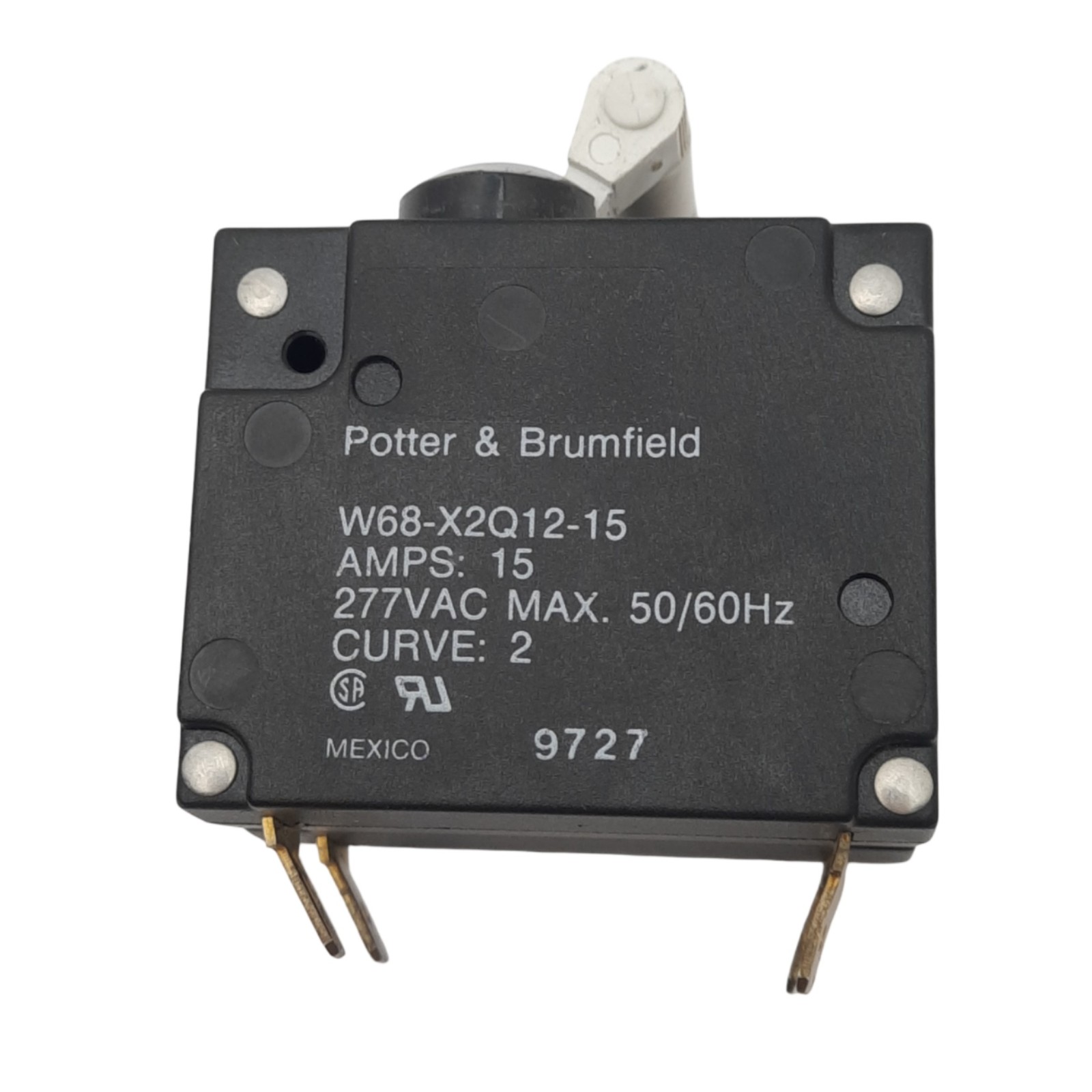 Potter & Brumfield W68-X2Q12-15 Magnetic Circuit Breaker, 15A, 277VAC Max