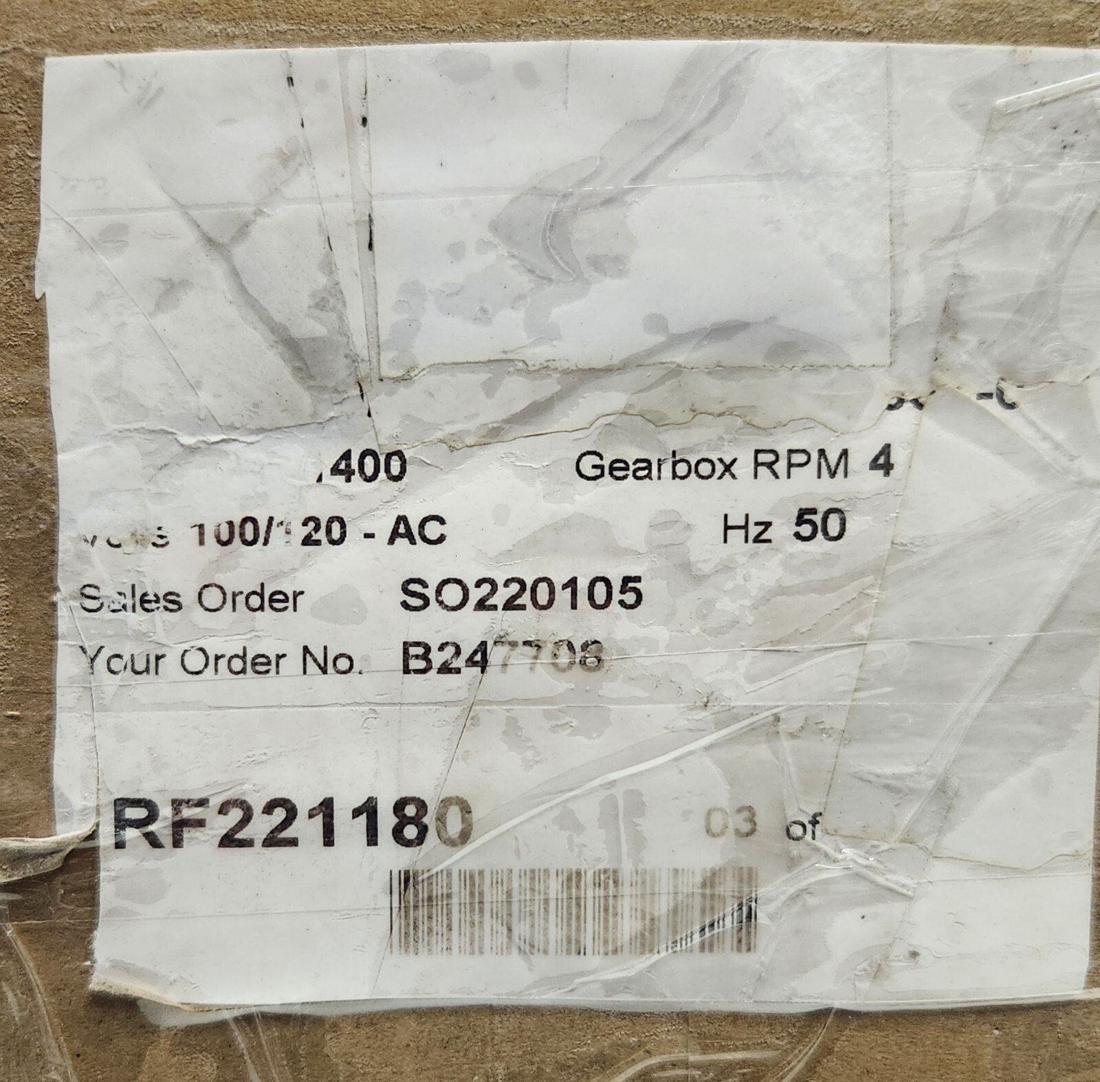 PARVALUX SD38 0079 CONT W 10100637 03223 Type SD38 Motor Gearbox 120 VAC 400 RPM