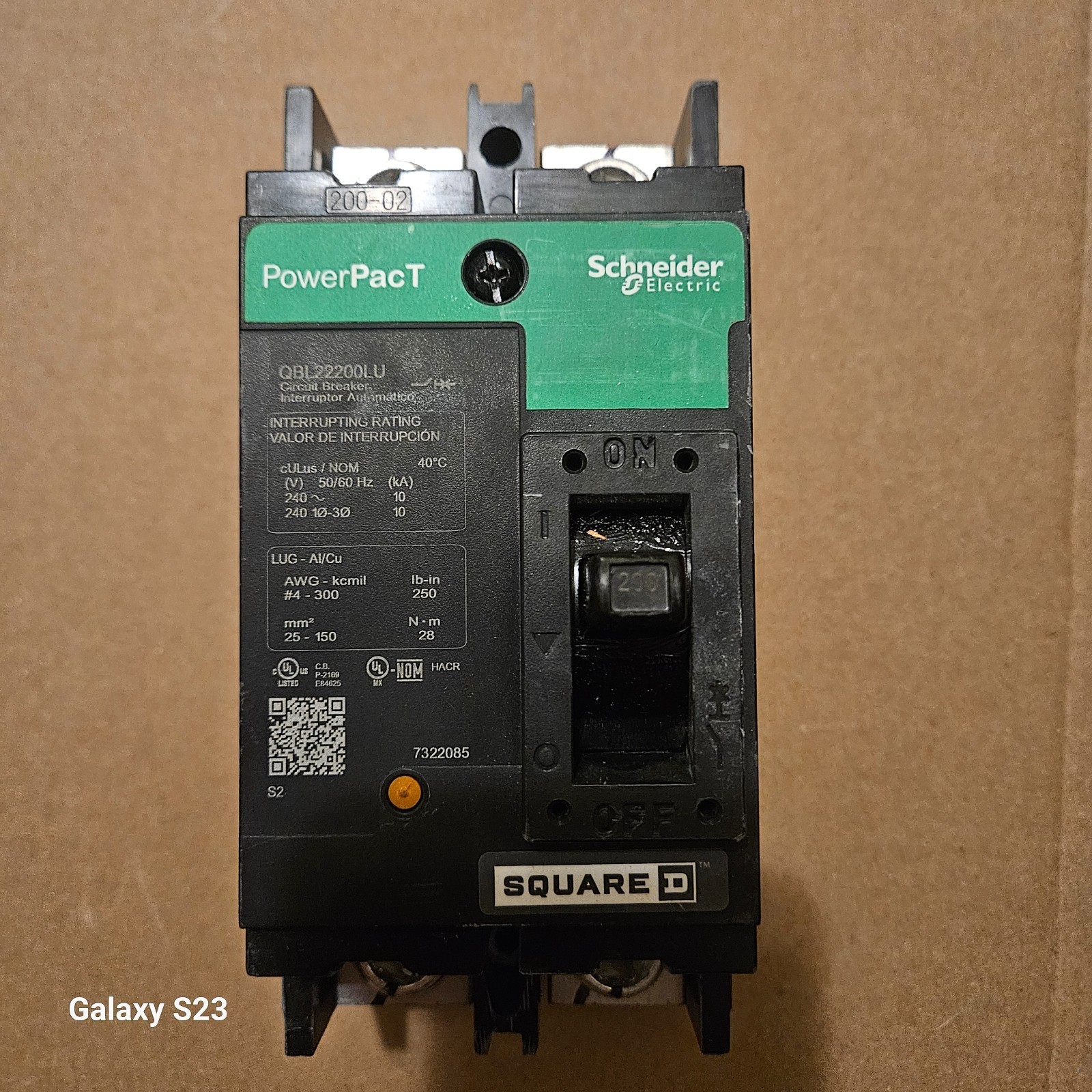 SQUARE D POWERPACT QB 200AMP 2-POLE 240V MAIN CIRCUIT BREAKER QBL22200LU