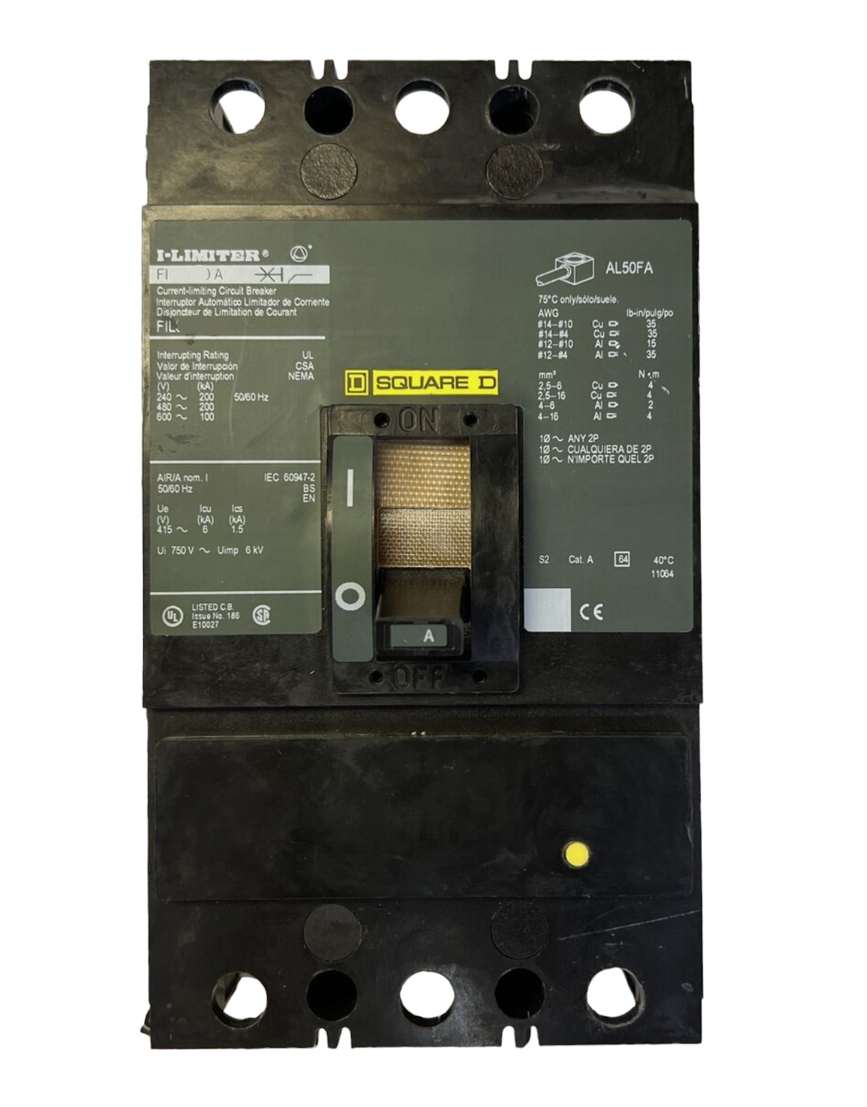 FIL36030 – Square D 30A 600V 3 Pole Molded Case Circuit Breaker I-Limiter Feed-T