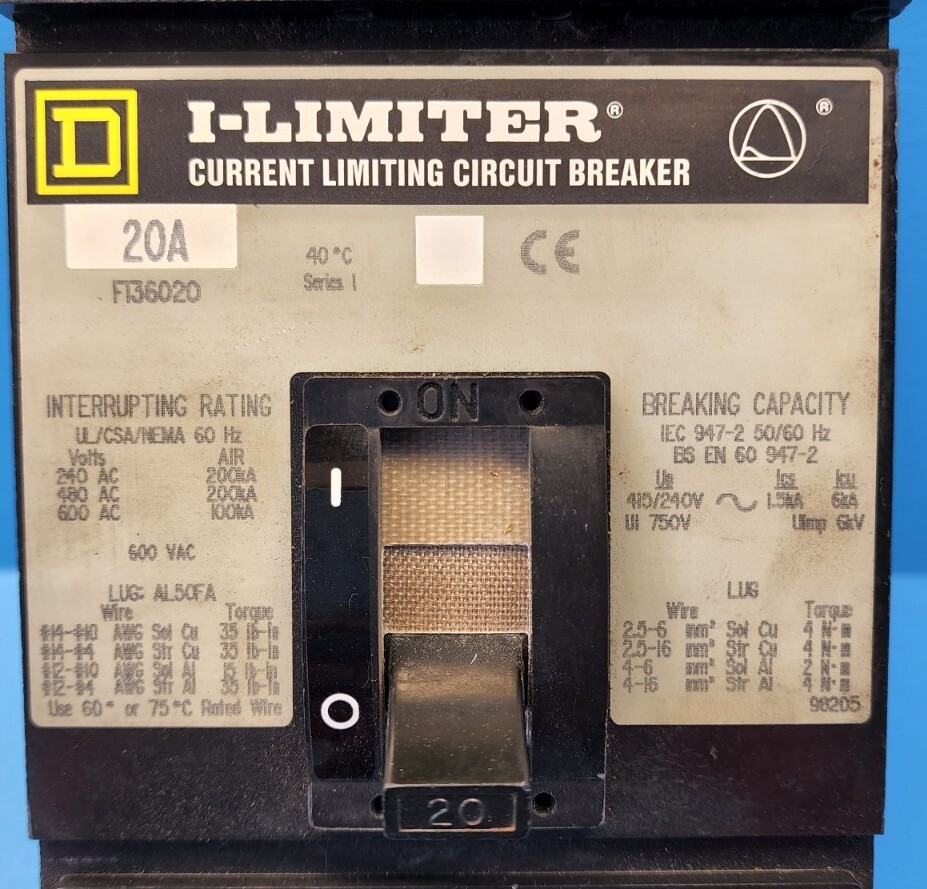 SQUARE D FI36020 20A 600V 3 POLE I-LINE I-LIMITER CIRCUIT BREAKER