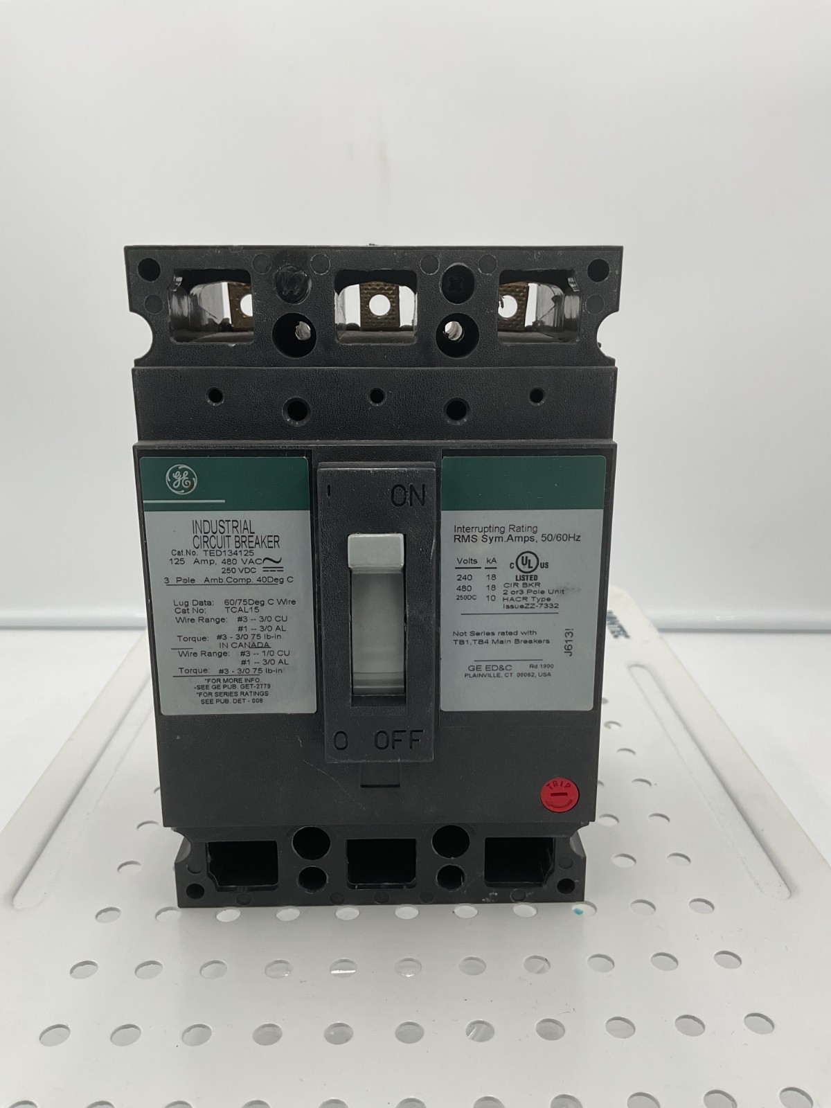 AS IS – GE – TED134125 – 3 Pole 480Vac 125A Breaker