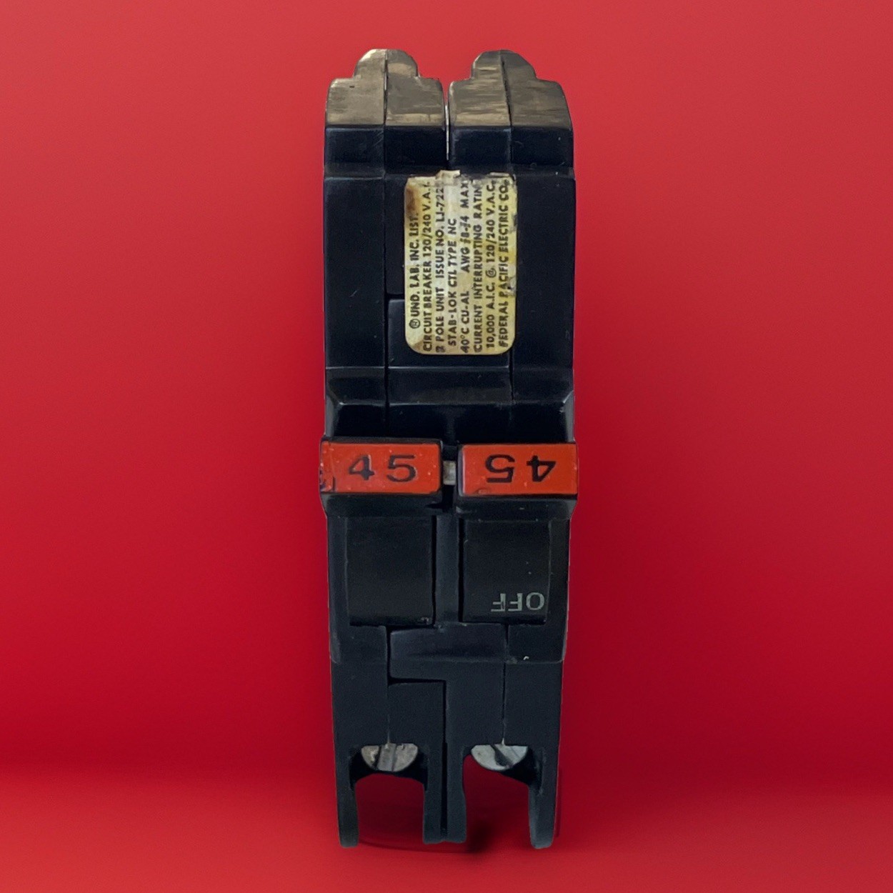 Federal Pacific NC245 Stab Lok Circuit Breaker 45A 2P THIN NC 45 Amp Red Handle