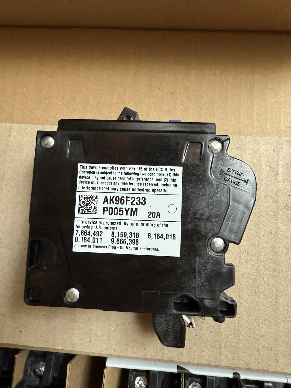 Siemens QA120AFCN 20A 120/240V Combination Arc Fault Circuit Interrupter