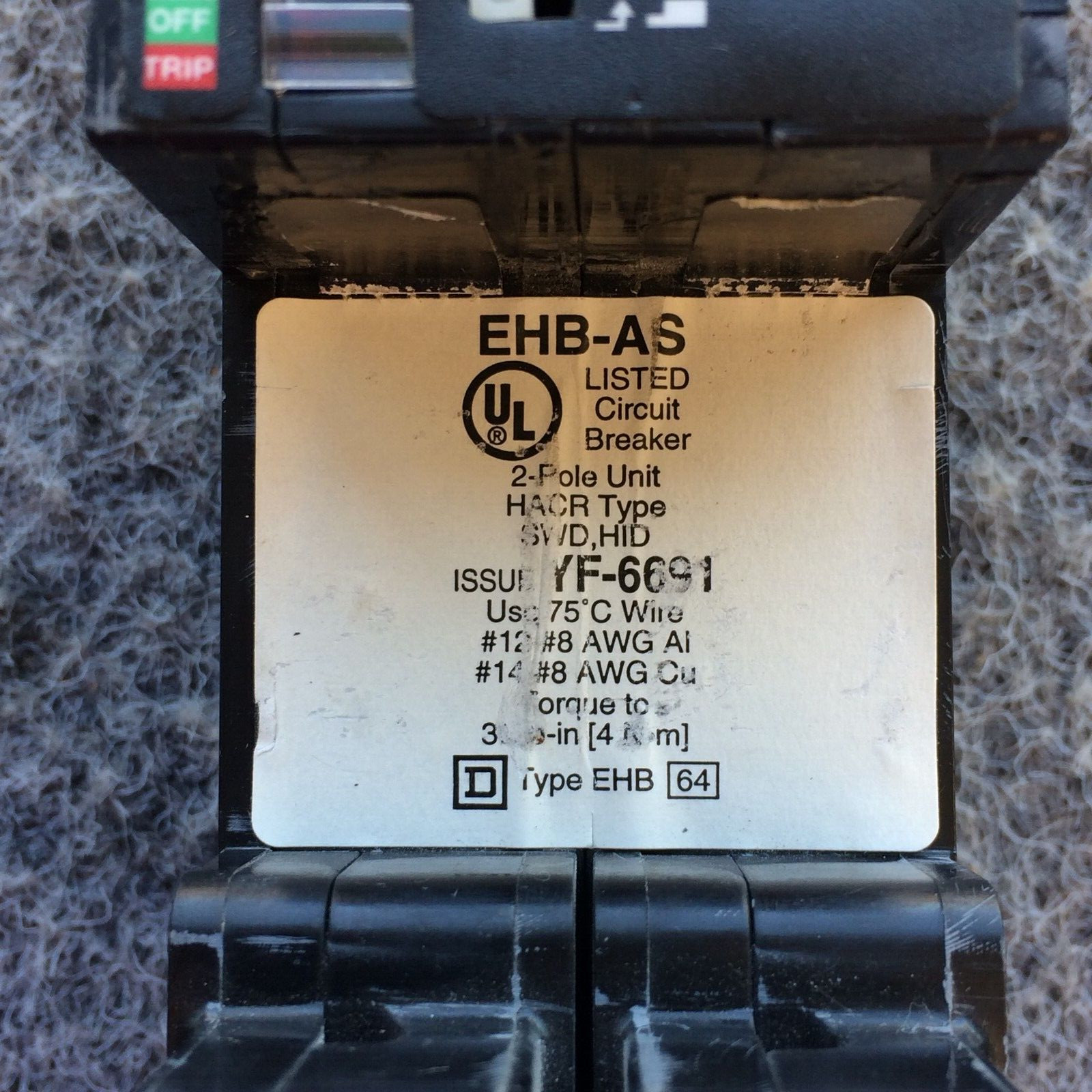 SQUARE D EHB24020AS, 20 Amp 480V, Remotely Operated Circuit Breaker – WARRANTY