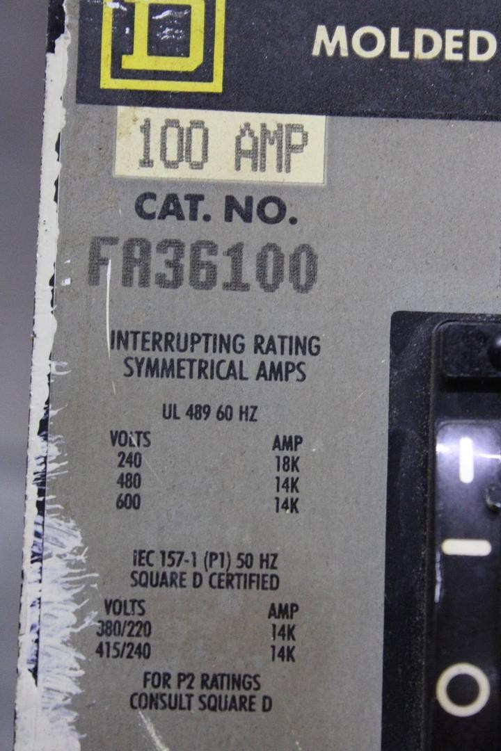 SQUARE D I-LINE CIRCUIT BREAKER FA36100 100 AMP 600 VOLT 3-POLE