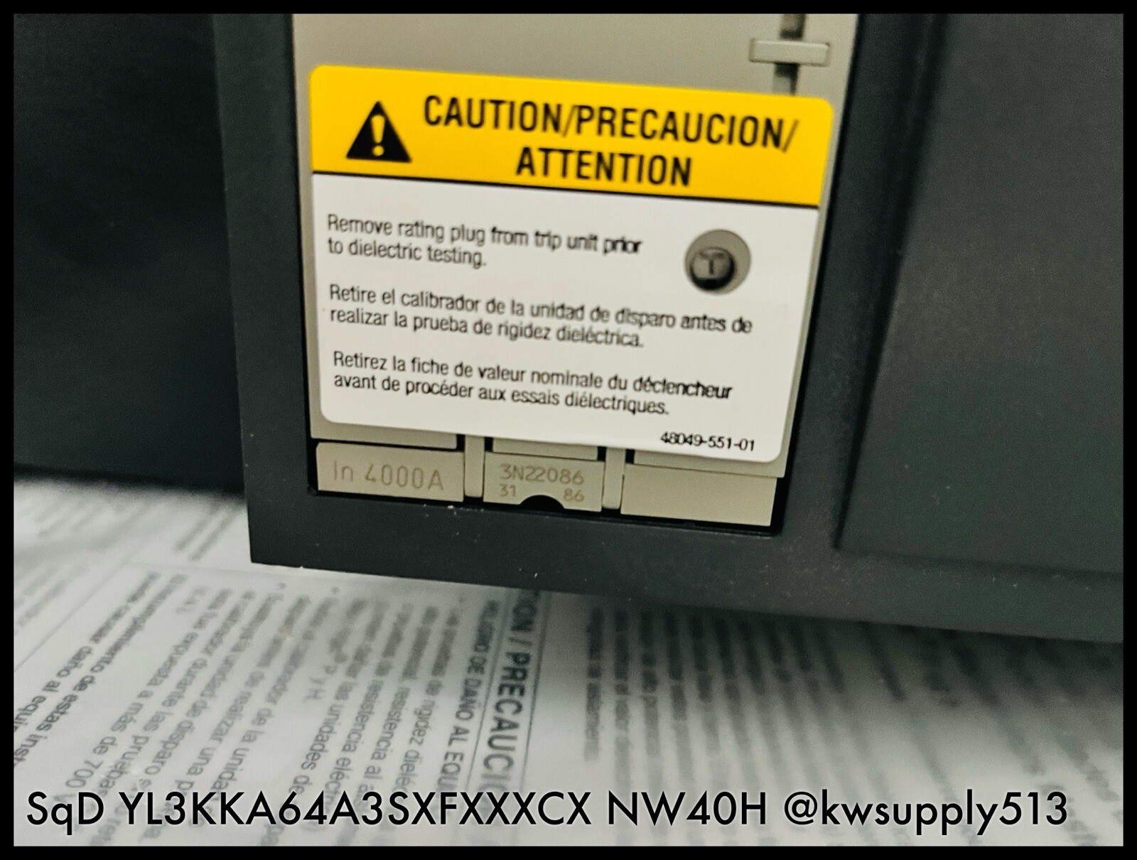 NW40H ~ Square D YL3KKA64A3SXFXXXCX NW40H Micrologic 6.0P ERMS 4000A ~ Surplus