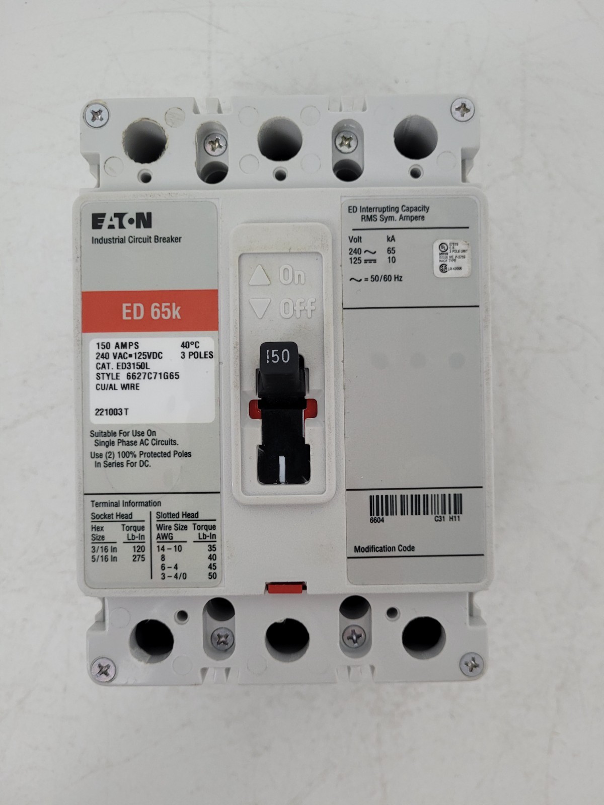 ED3150L Eaton 150 Amp 240 VAC Circuit Breaker – Next Day Option
