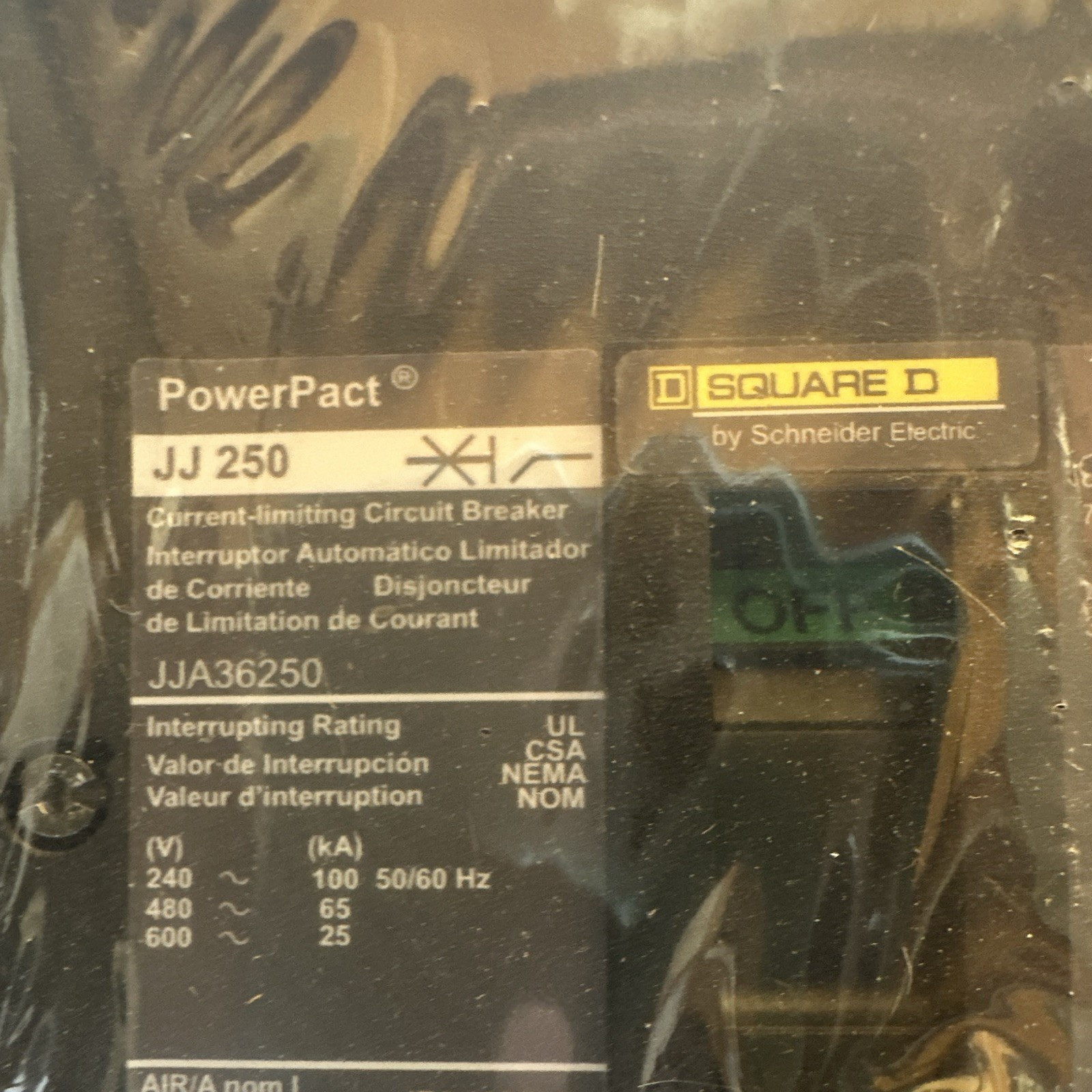 Square D PowerPact JJ250 JJA36250 Circuit Breaker 250A 3 Pole 600VAC HACR