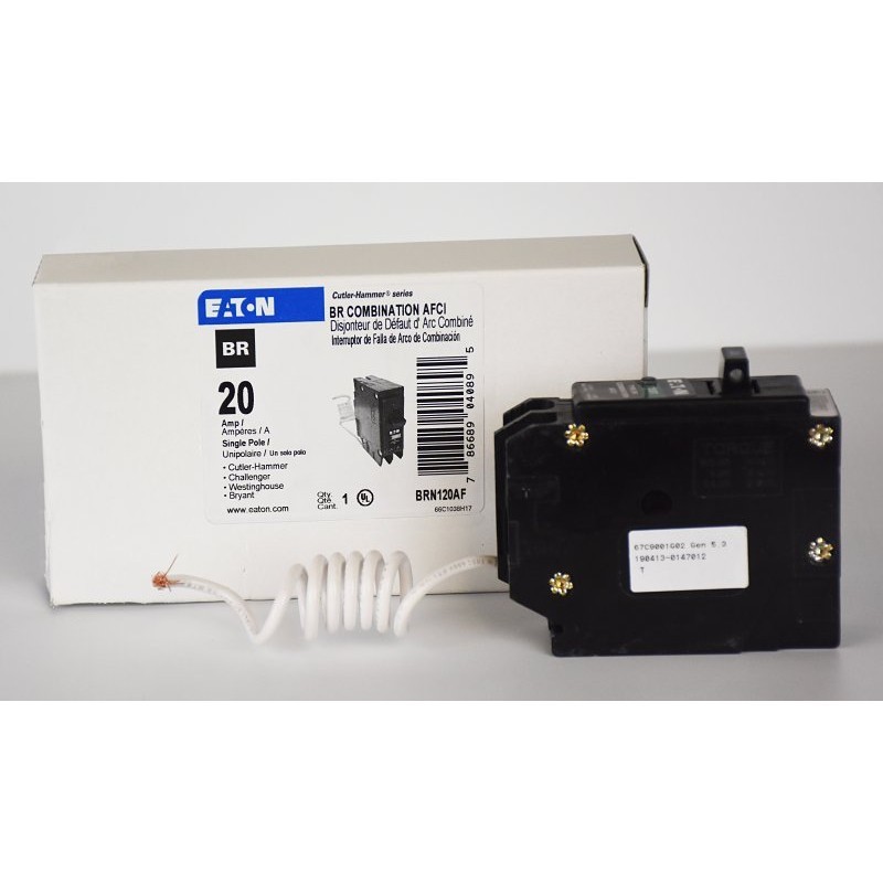 Cutler-Hammer BRP120AF Circuit Breaker, Type BR, 20 A, 1 -Pole, 120 VAC, Instant