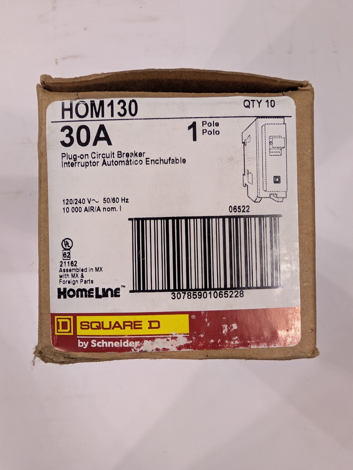 Square D HOM130 (10 PACK) 30A 1P 120/240V Circuit Breakers LOT OF 10 NEW IN BOX