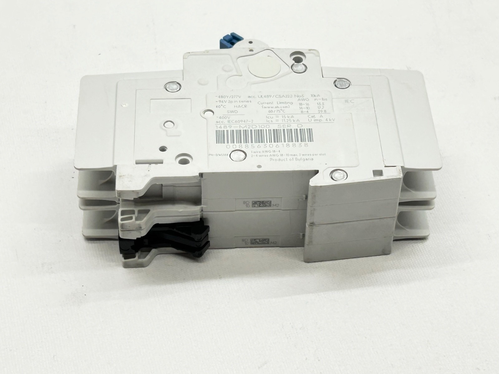 Allen Bradley 1489-M2D100 Ser D 10A 2 Pole D Curve Circuit Breaker UL489