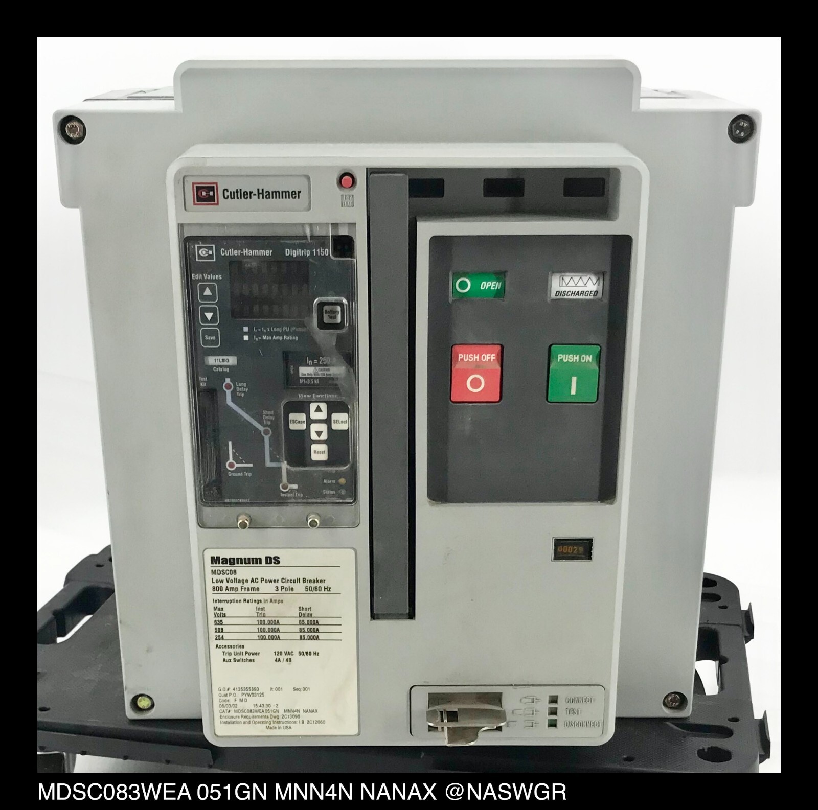 Cutler Hammer MDSC083WEA 051GN MNN4N NANAX ~ 250 Amp – Tested/1Yr Warranty