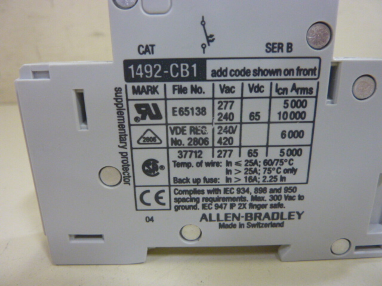 ALLEN BRADLEY 30 Amp Circuit Breaker 1492-CB1/G300 SER B Used #79612