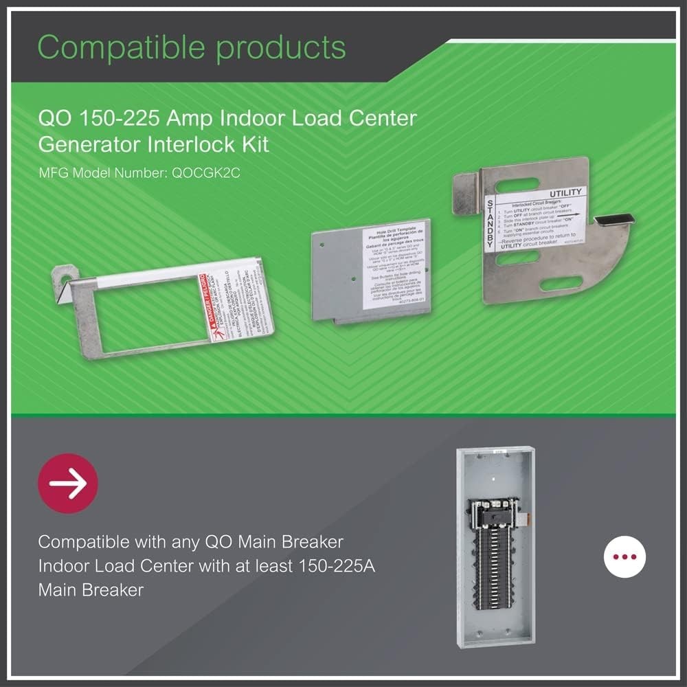Square D QO Generator Interlock Kit for 150-225A Main Breaker Load Centers