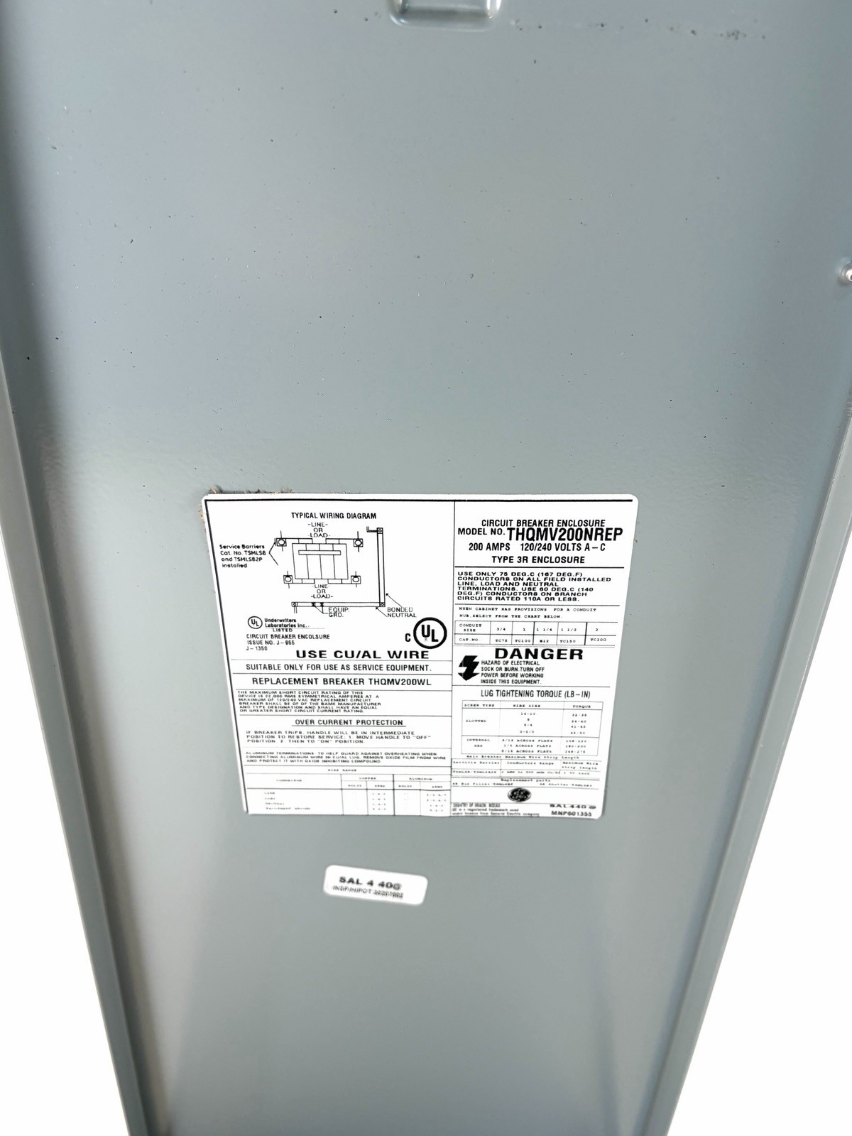 GE 200 Amp Outdoor Enclosed Circuit Breaker Surface Mounted Model THQMV200NREP