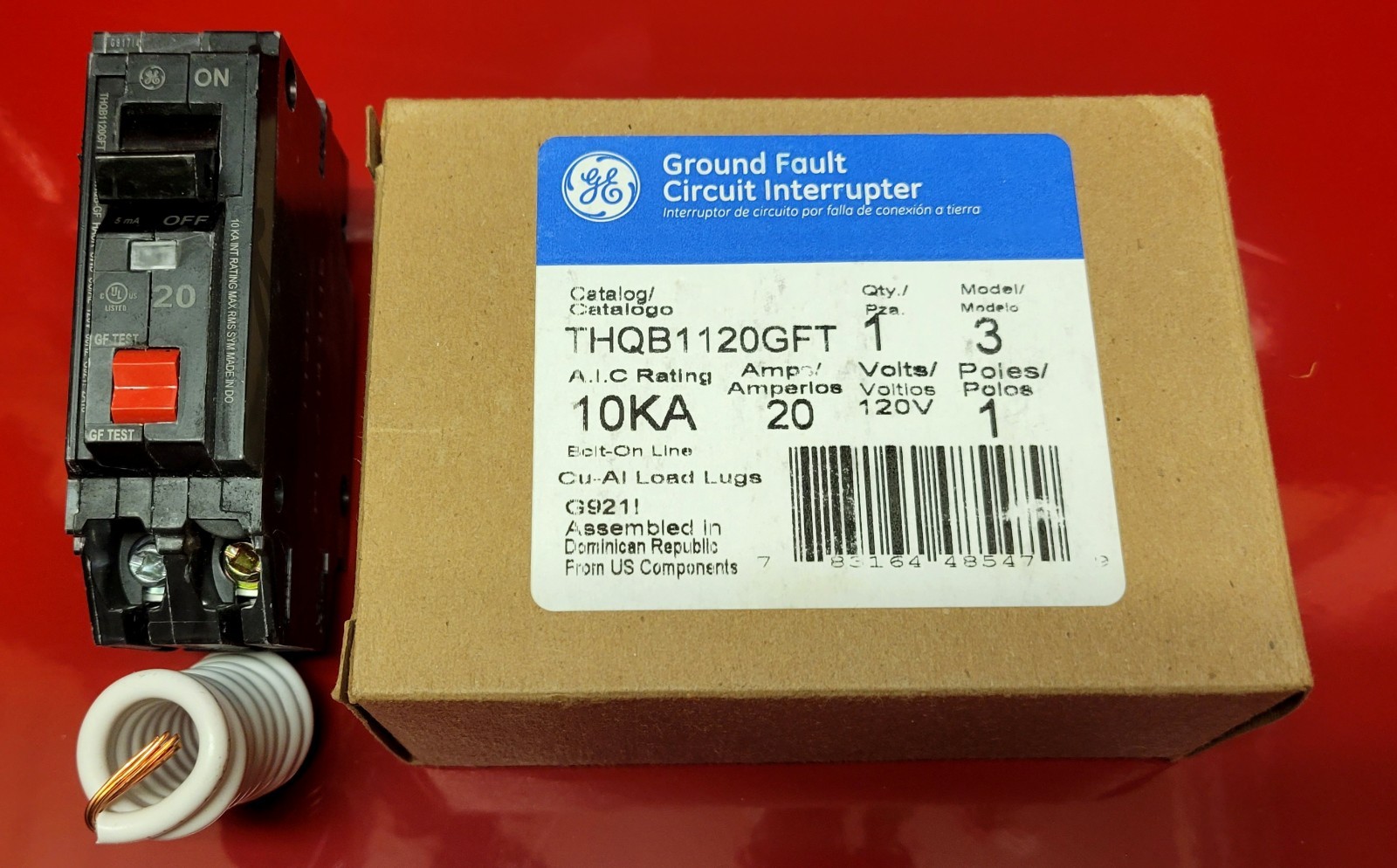 New!! – GE – THQB1120GFT – Bolt On Gfci Circuit Breaker – 20A, 1-Phase, 120V