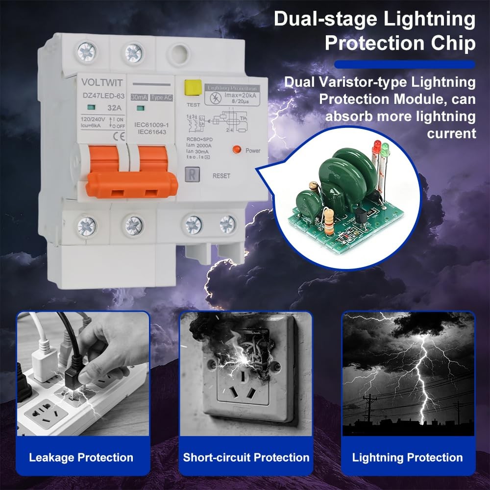 Ground Fault Circuit Interrupter Circuit Breaker with Surge Arrester Protecti…