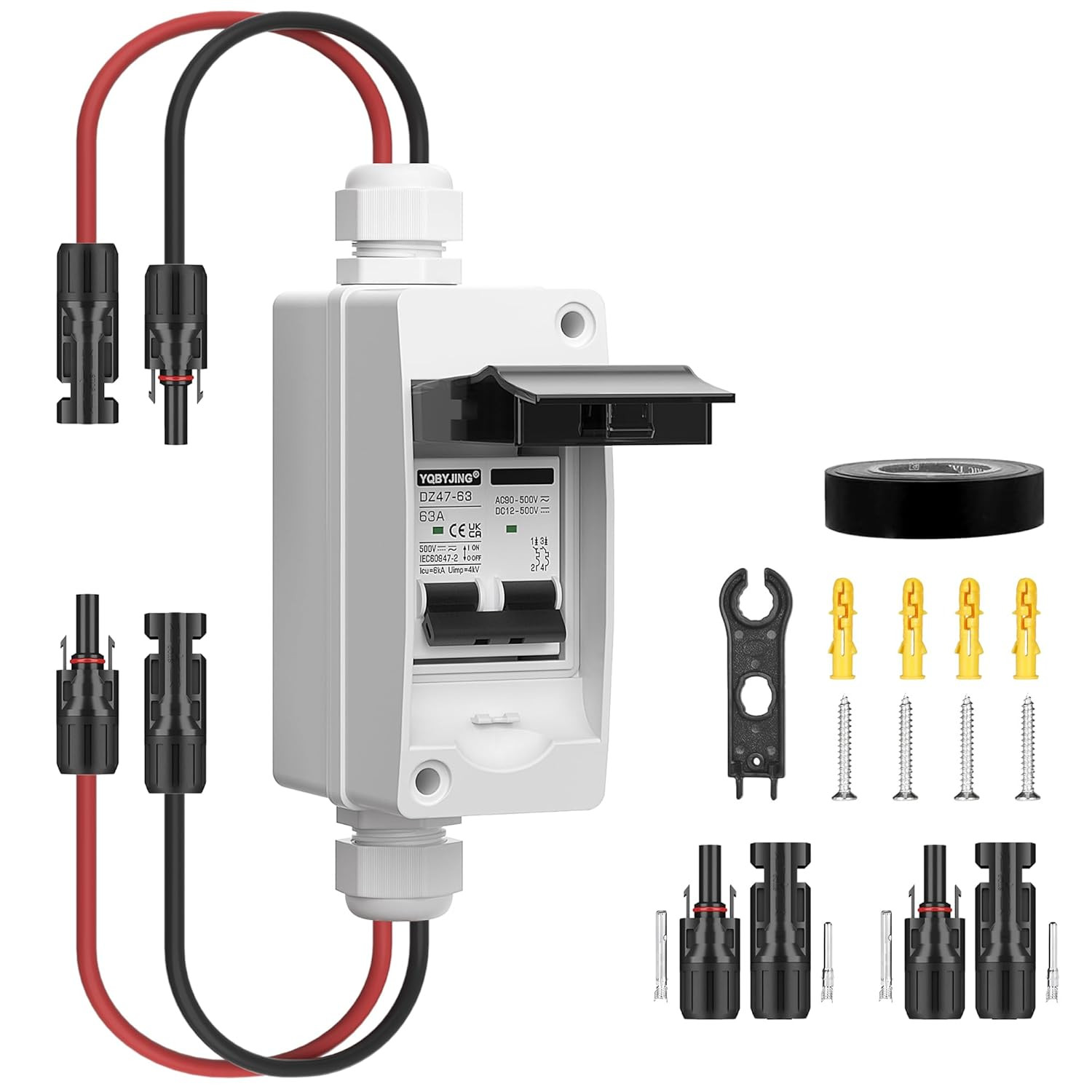 Solar Panel Disconnect Switch 63Amp DC AC Miniature Circuit Breaker 500V 2 Po…