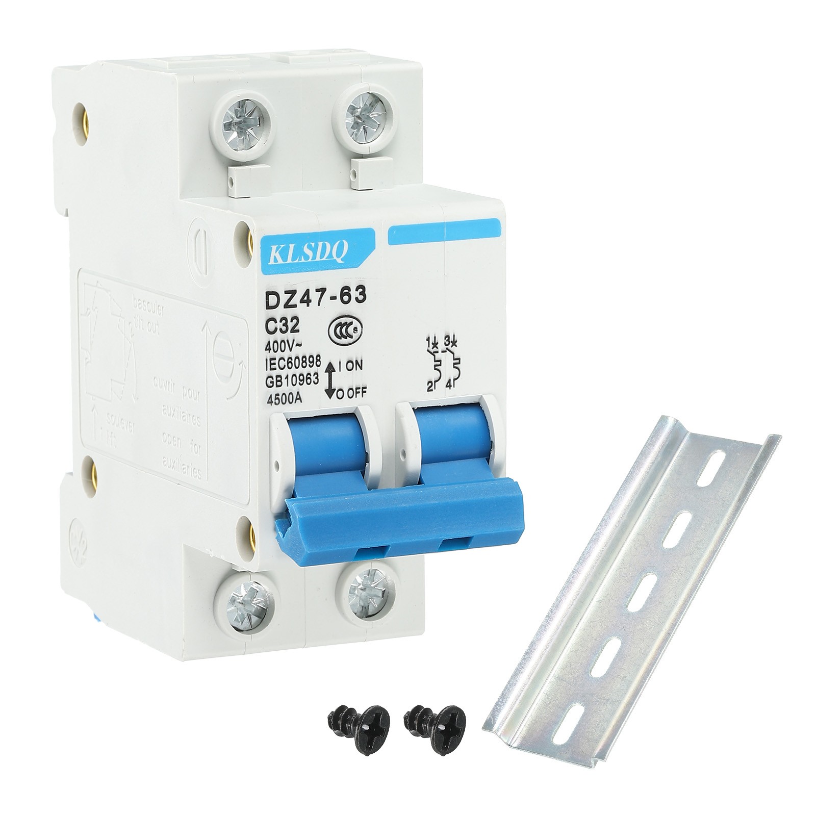 1Pcs Miniature Circuit Breaker Low Voltage AC 32A 400V 2 Pole DZ47-63 C32