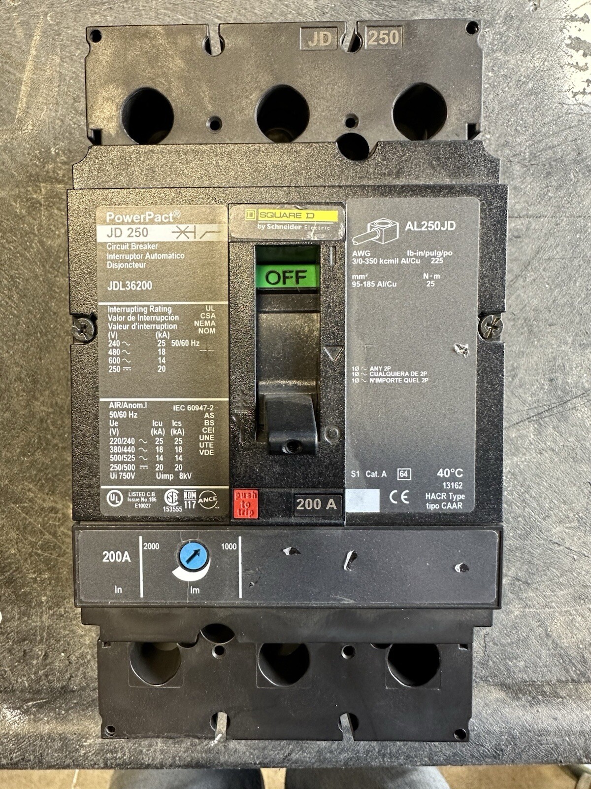Square D JDL36200 200Amp 600V Circuit Breaker