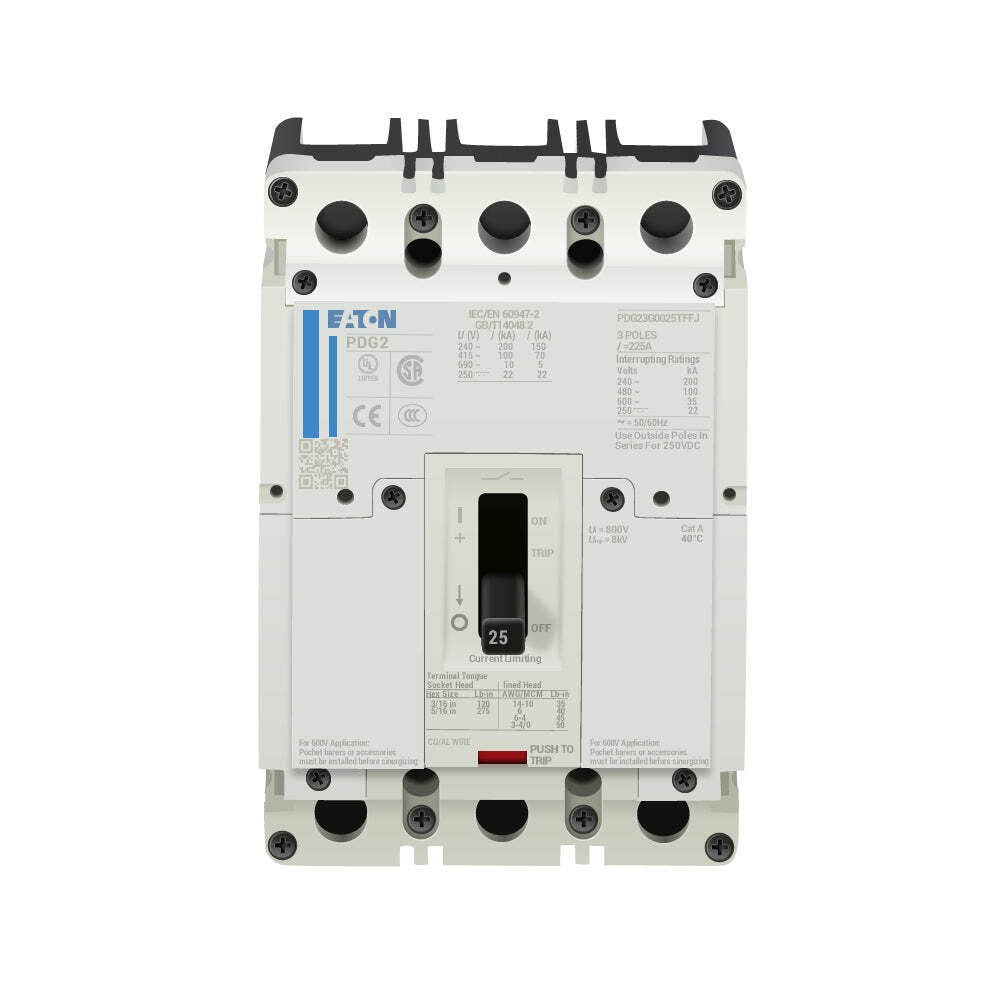 PDG23G0025TFFL – Eaton 25A 600VAC 3-Pole Power Defense Molded Case Circuit Break