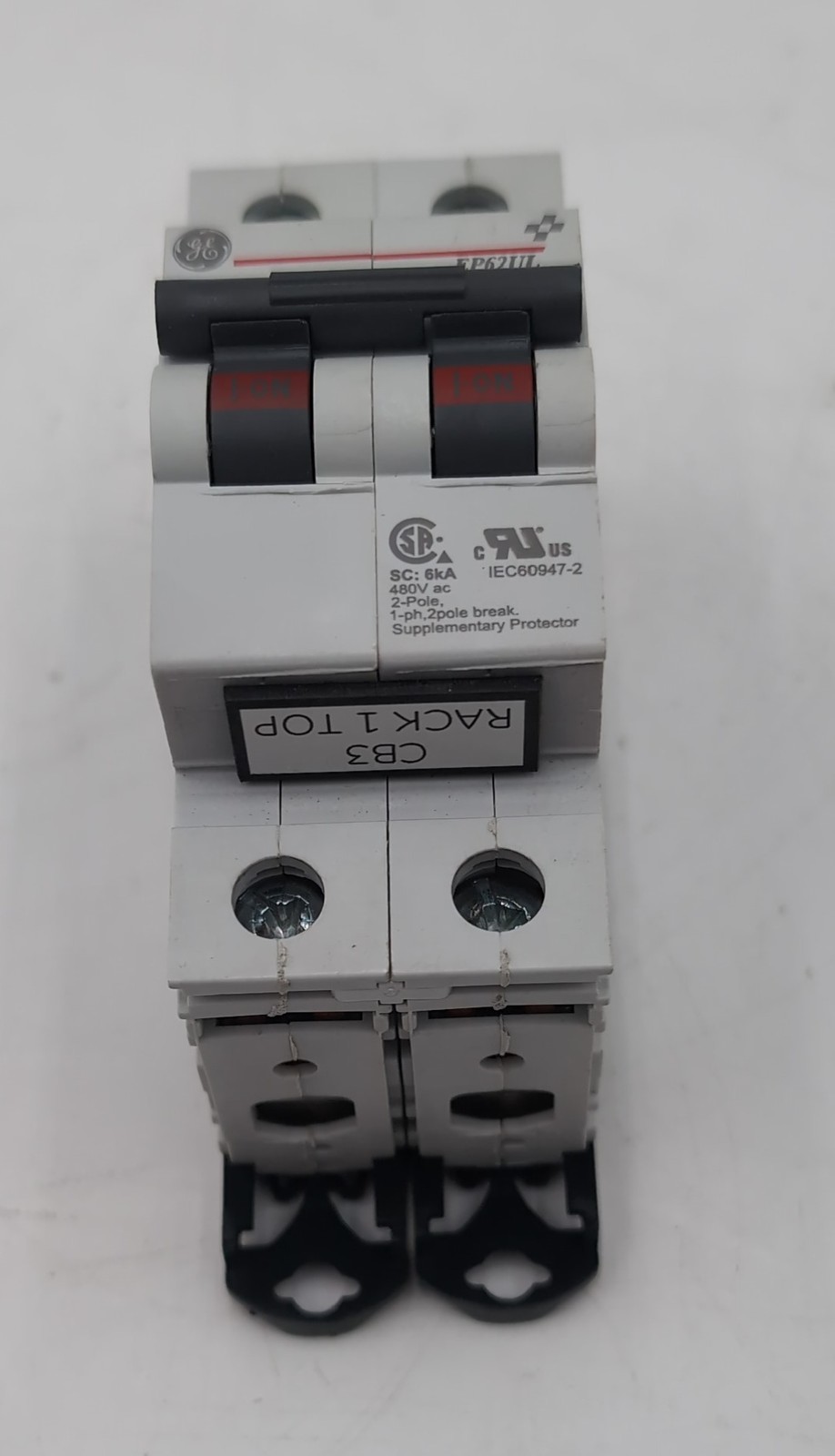 GE EP62ULD06 Miniature Circuit Breaker 2-Pole 6A 480Y/277V D-Curve DIN Rail USED