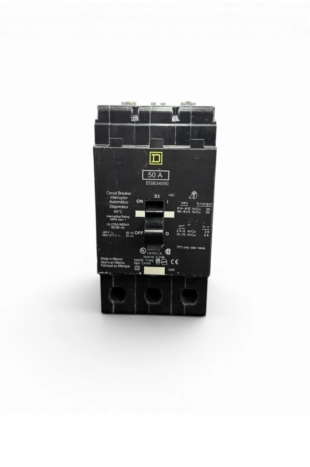 Square D EGB34050 50A 3P 480Y/277V Bolt-On Circuit Breaker 35kA NF