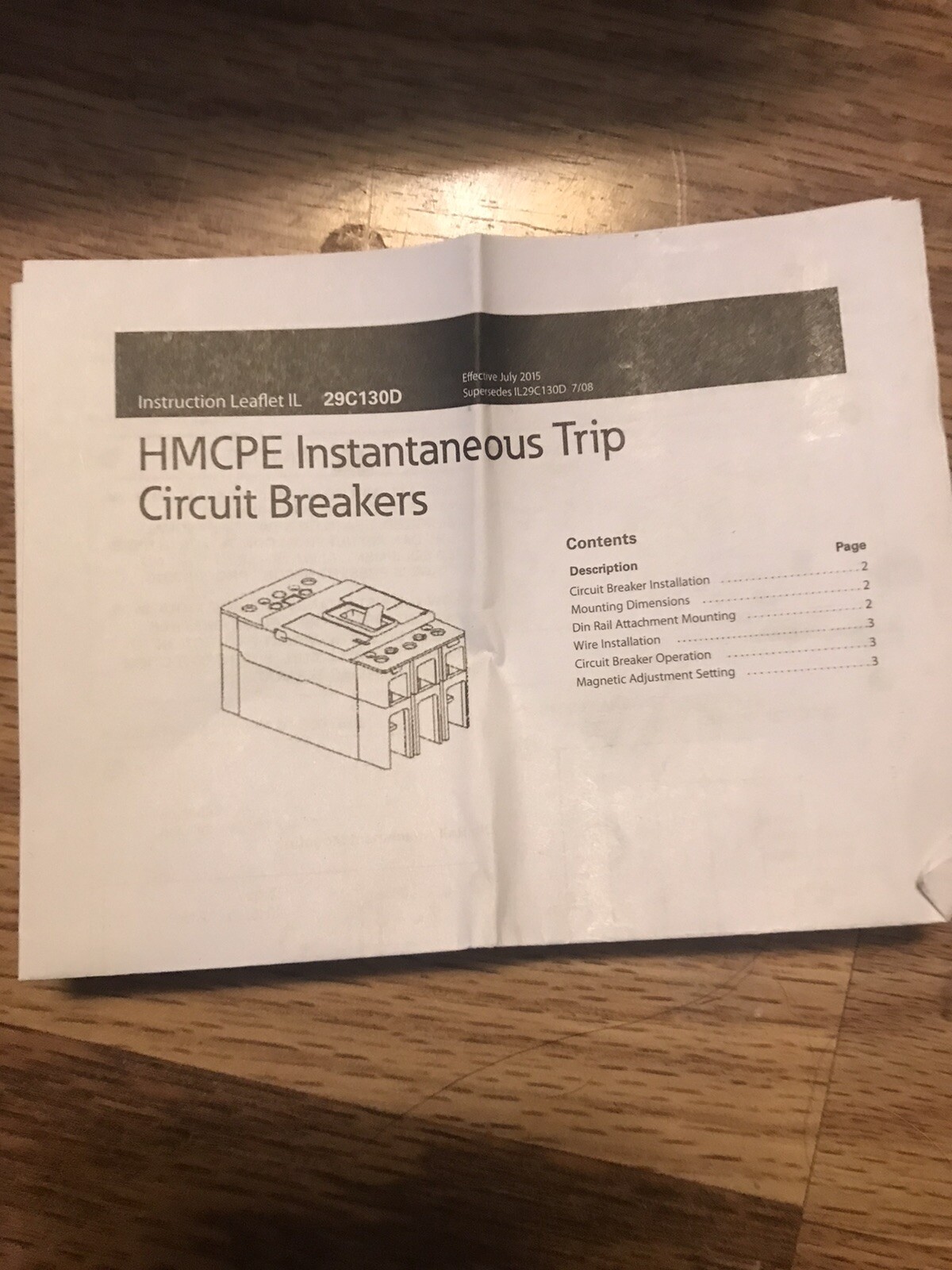 Eaton Breaker Type HMCPE 30 AMP,480VAC/250VDC 600Y/347VAC 3 Pole, 2 Available
