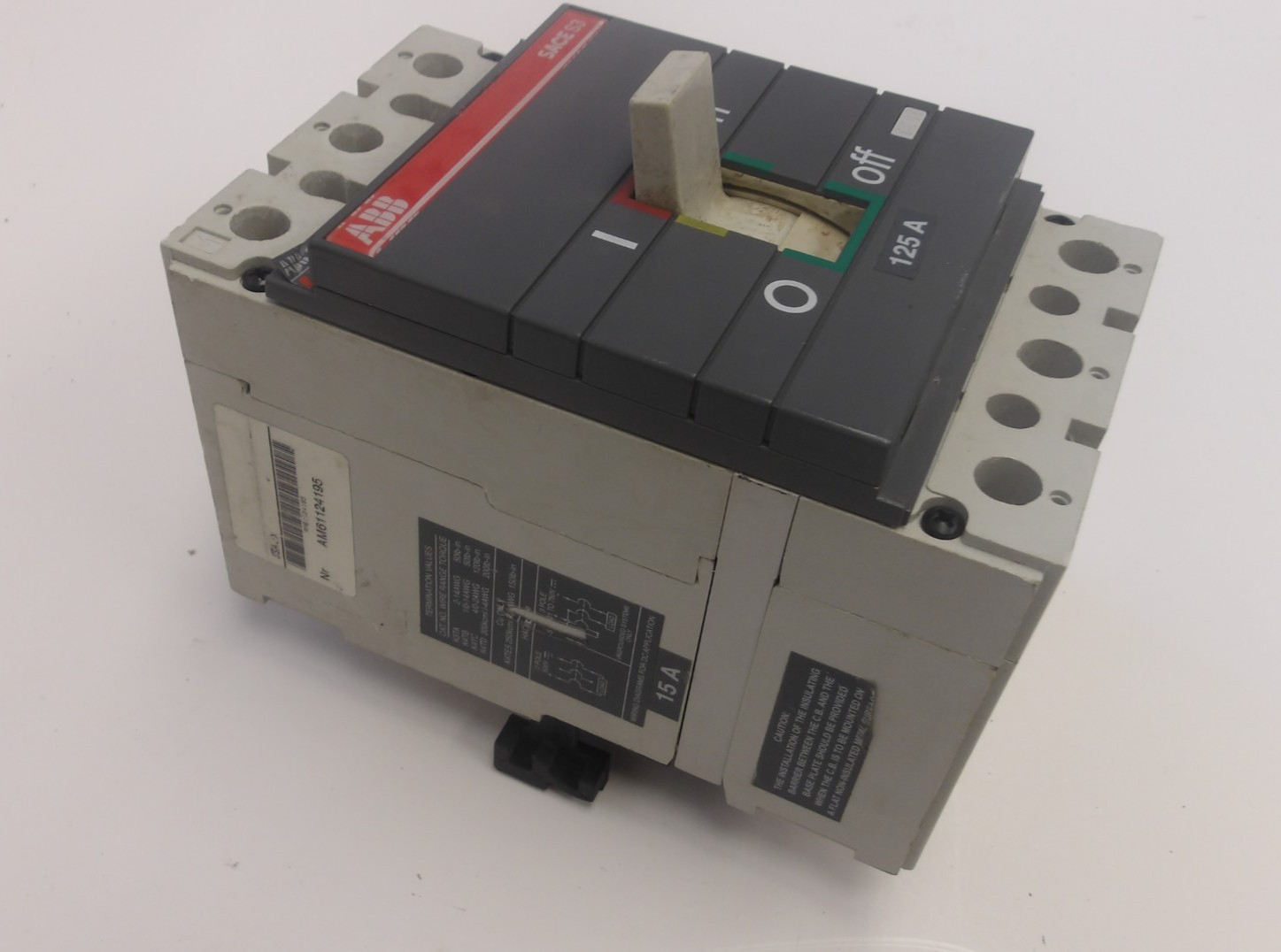 ABB CIRCUIT BREAKER P/N: S3N-39-125 3 POLE 3 PHASE 125 AMP 600V 40C SACE S3