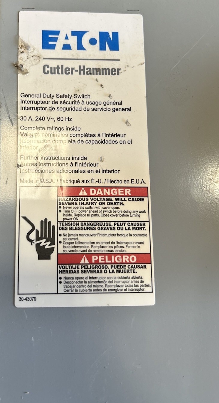 🔥Eaton / Cutler-Hammer DG321NGB 30A General Duty Fusible Safety #1🔥