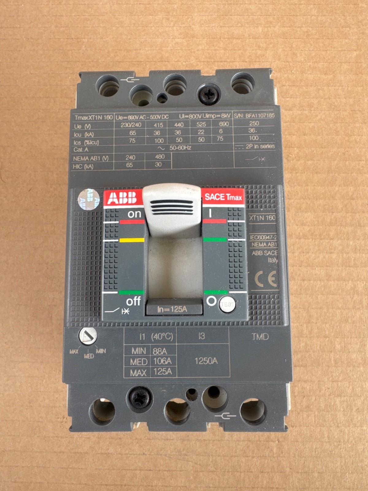 ABB XT1N 160 1SDA067417R1 125 A Circuit Breaker