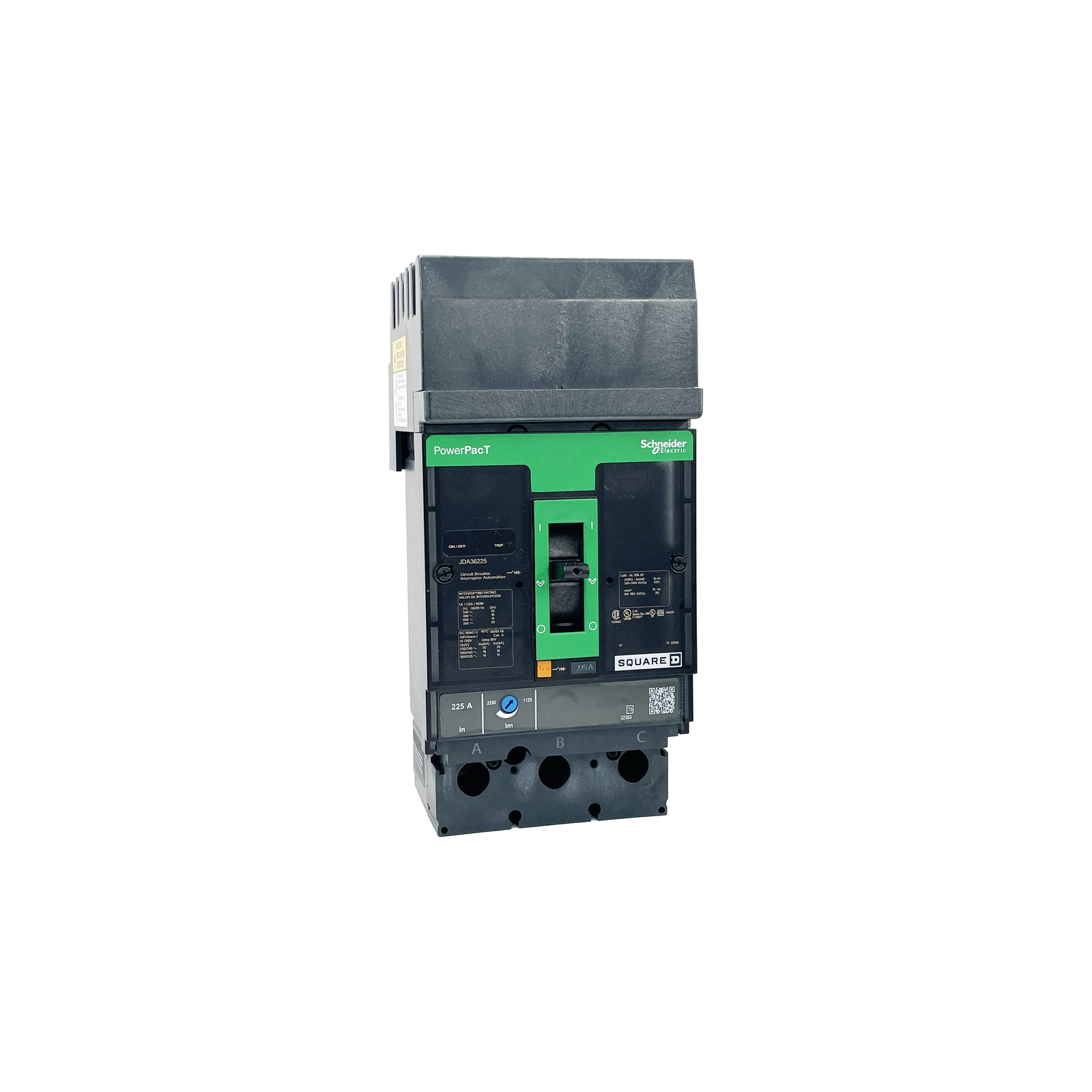 NEW – SQUARE D – JDA36225 – CIRCUIT BREAKER – PowerPacT J, 225A, 3 pole, 600VAC