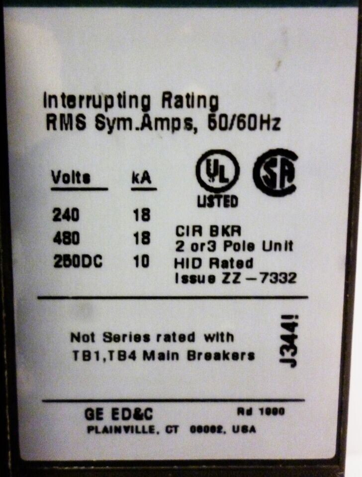 NEW GENERAL ELECTRIC/ABB TED134015WL Circuit Breaker 15 AMP 14KAIC@480V