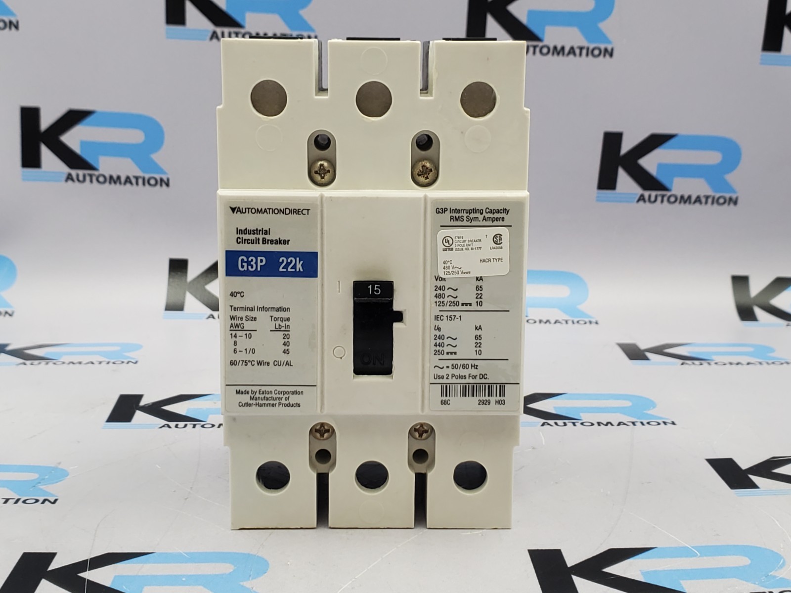Automation Direct G3P-015 Industrial Circuit Breaker 3P 15A 480VAC 125/250VDC