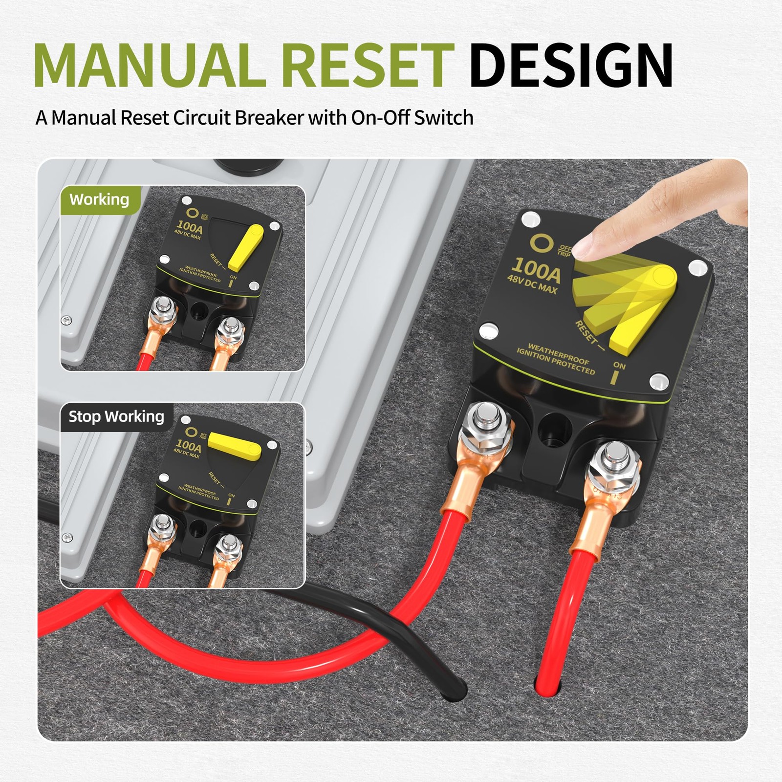 100 Amp DC Manual Reset 12V Circuit Breaker Switches & 12V Automotive Replacemen